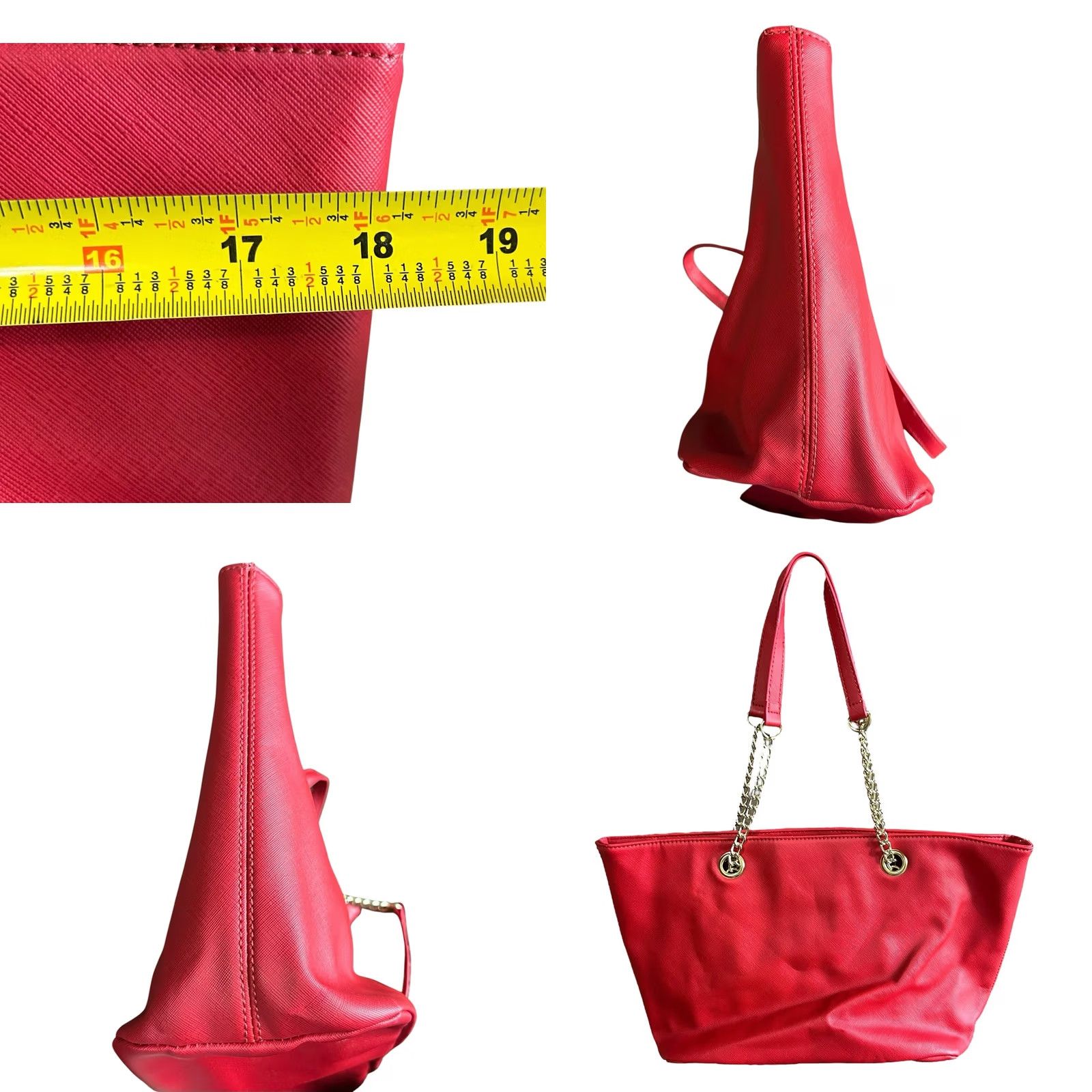 Kenneth Cole KENNETH COLE REACTION Red Shoulder Hand Bag Women's Purse Chain Handles Tote Size ONE SIZE - 8 Thumbnail