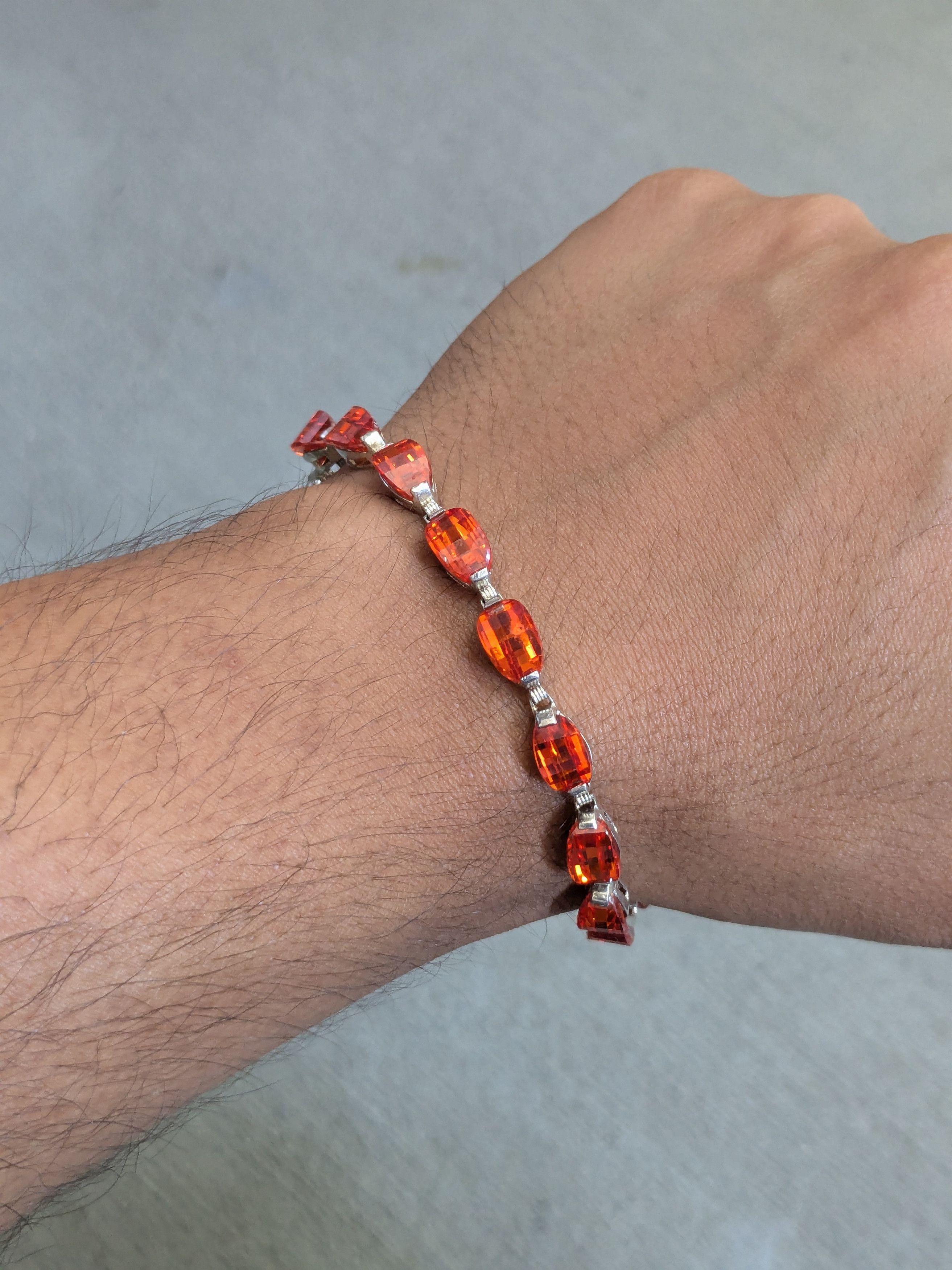 Other Sterling Silver Tennis Bracelet Orange Glass 7.25 Size ONE SIZE - 13 Thumbnail