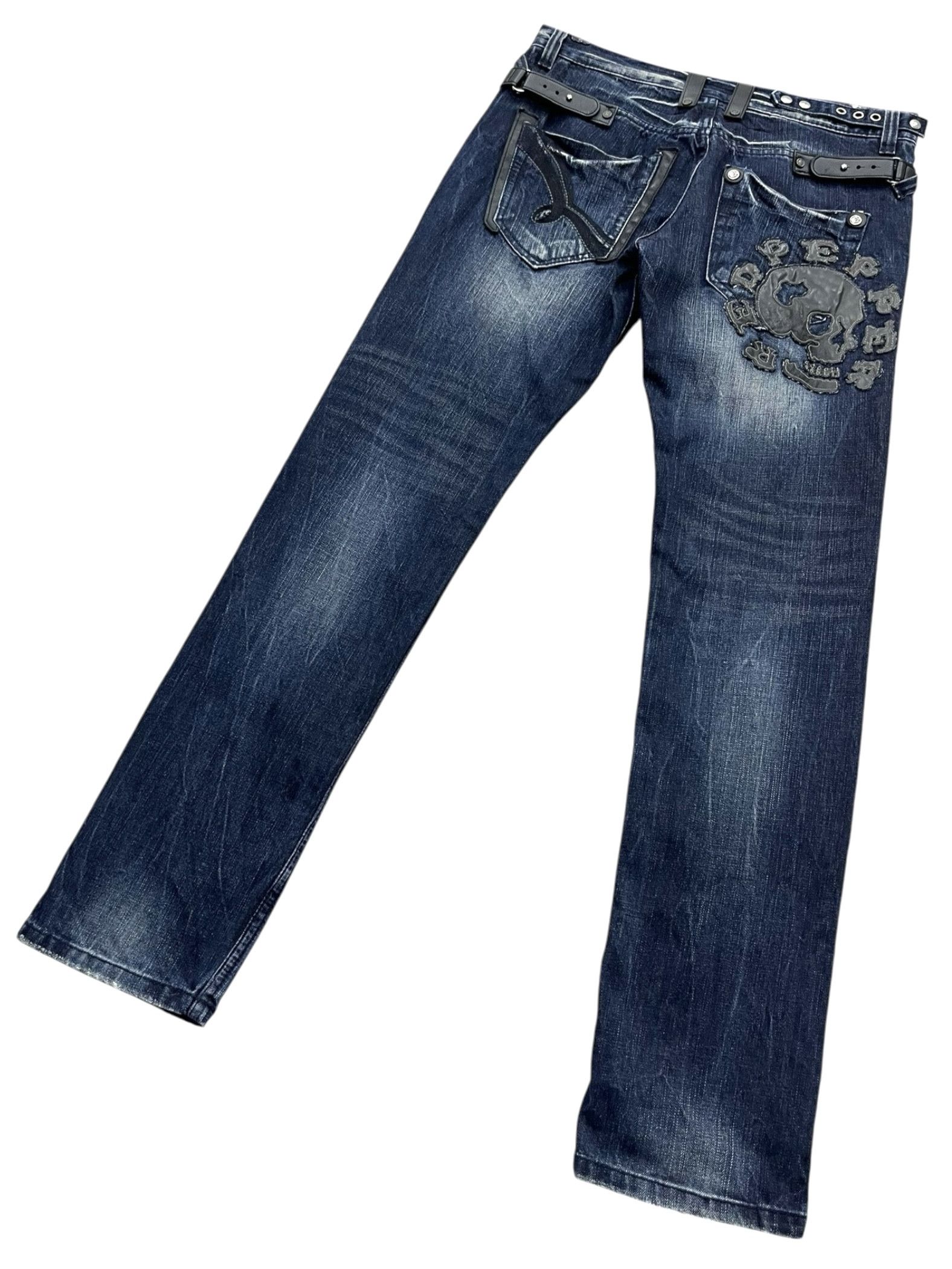 Skullcandy 🔥RED PEPPER Punk Skull Dark Blue Slim Fit Denim Karakuri Size US 31 - 8 Thumbnail