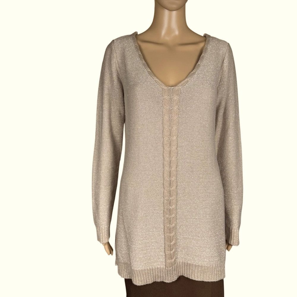 Other Belldini V-neck Lace Back Golden Sparks Knit Sweater Size L Size L / US 10 / IT 46 - 1 Thumbnail