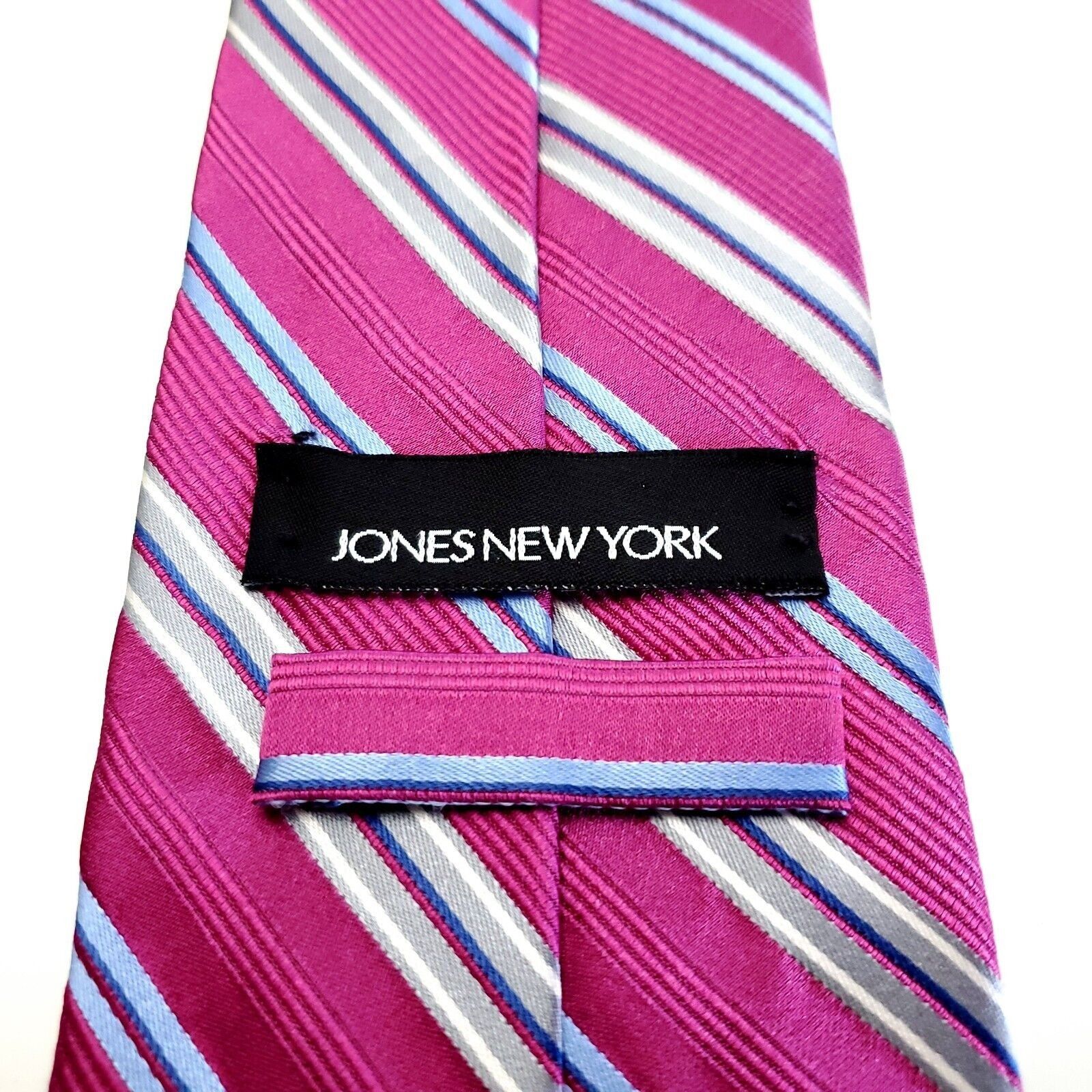 Jones New York Jones New York Fusia Pink Blue Striped Woven Wide Silk Tie Size ONE SIZE - 3 Thumbnail