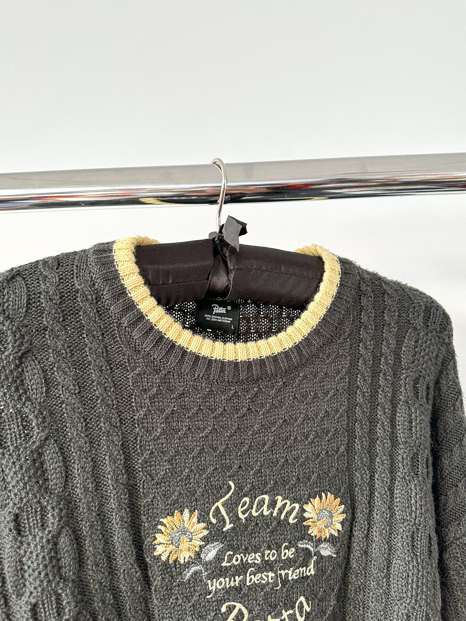 Patta Patta Loves You Cable Knitted Pirate Black Jumper Size US L / EU 52-54 / 3 - 4 Thumbnail