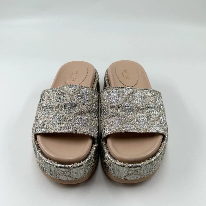 Gucci Gucci Double G Logo Silver Slide Sandals-2505 Size US 4.5 / IT 34.5 - 2 Thumbnail