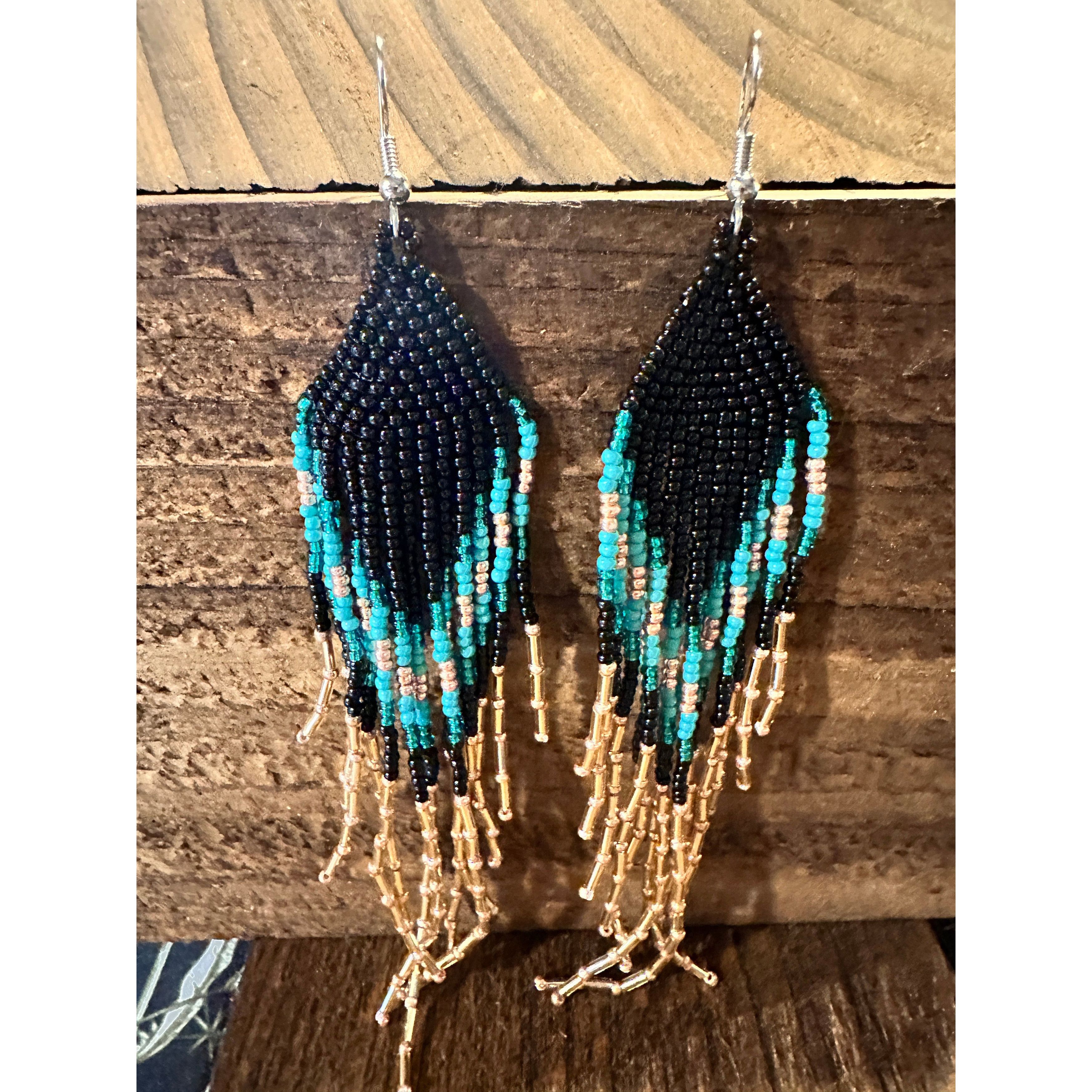 Other Bohemian Navajo Seed Bead Dangle Earrings with Black and Tur Size ONE SIZE - 4 Thumbnail