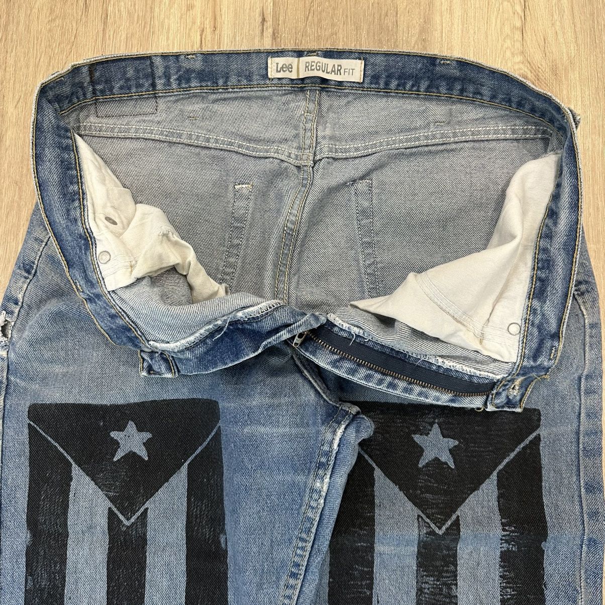 Lee Custom 1of1 Denim Jeans Ape Spit Y2K 36x32 Size US 36 / EU 52 - 9 Thumbnail