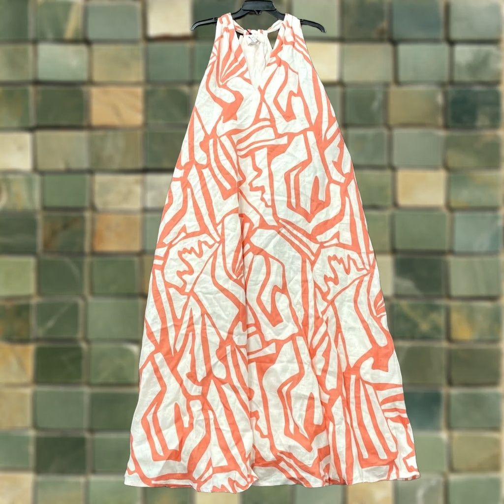 banana republic pink linen dress Banana Republic Women's Viscose-Linen Trapeze Maxi Dress Terracotta Petite Size S