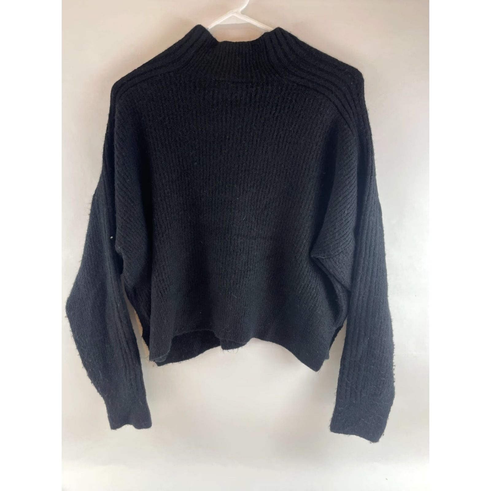 Topshop Topshop Sweater Women Size 8-10 Black Pullover Cropped Knit Ribbed Long Sleeve Mock Neck Size M / US 6-8 / IT 42-44 - 2 Thumbnail