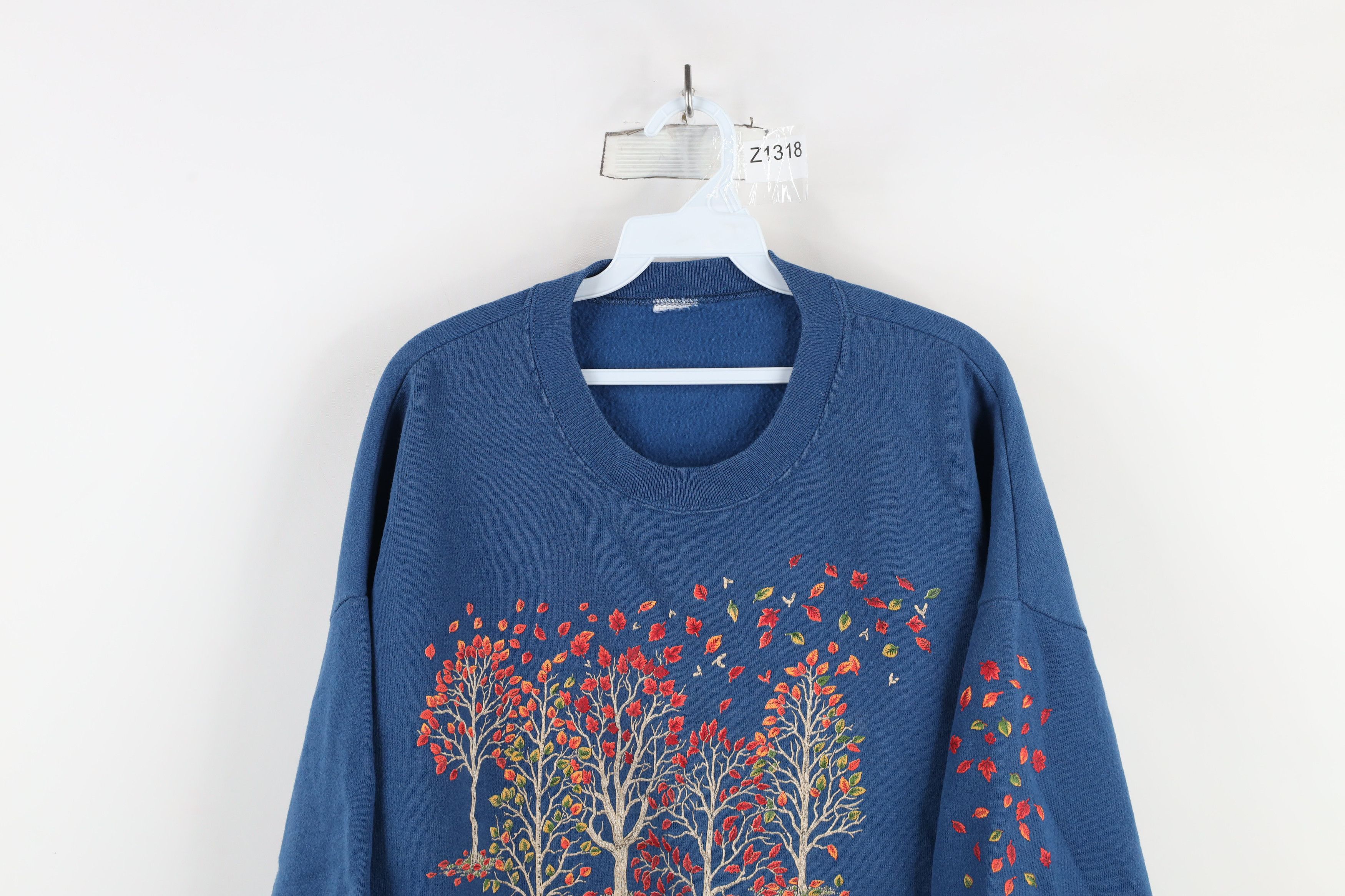 Vintage Vintage 90s Streetwear Fall Tree Leaves Sweatshirt Blue Size XXL / US 16-18 / IT 52-54 - 2 Thumbnail