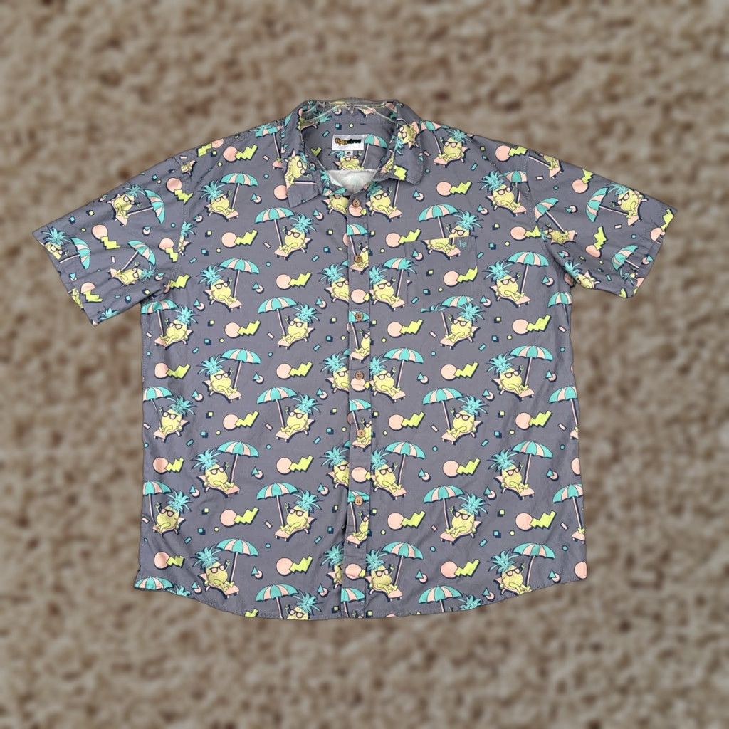 VINTAGE Tipsy Elves Shirt Mens 3XL Gray Pineapple Peace Out Button Up Hawaiian 90s Beach Aloha Outdoor Palm Mens