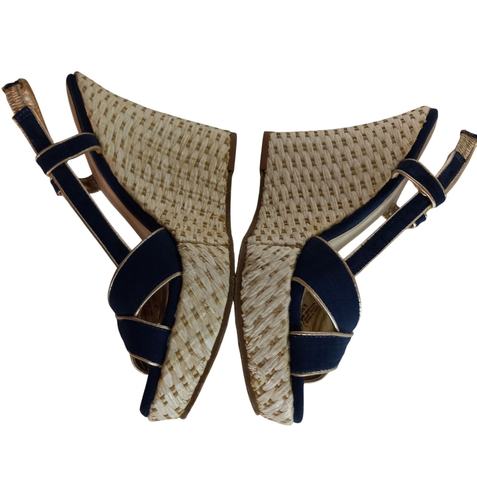 Lilly Pulitzer Lilly Pulitzer 8.5M Sandals Ashley Wedge Canvas Navy Gold Es Size US 8.5 / IT 38.5 - 5 Thumbnail