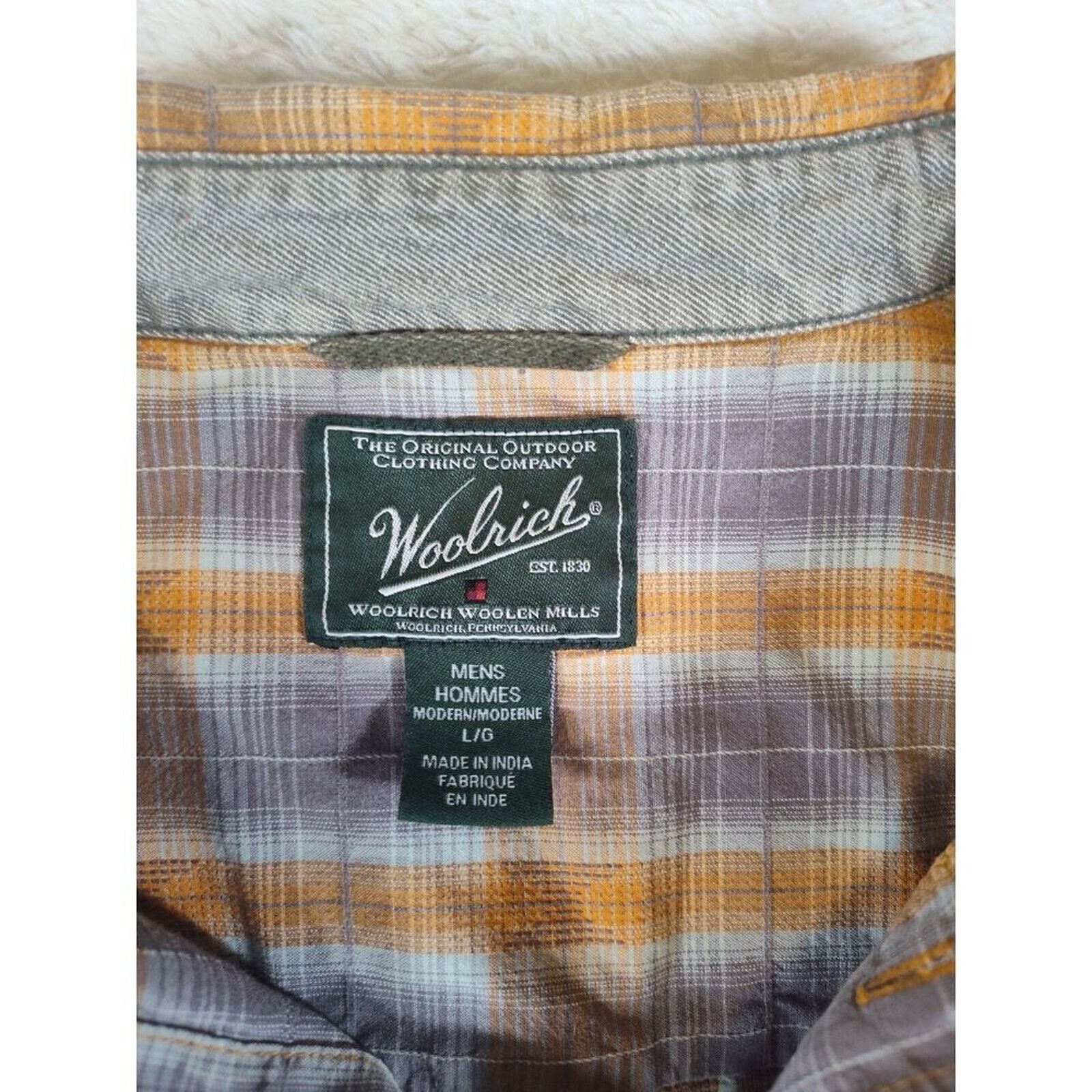 Woolrich Woolen Mills Woolrich Button Up Shirt Plaid Mens Large Orange Gray Cream Size US L / EU 52-54 / 3 - 7 Thumbnail
