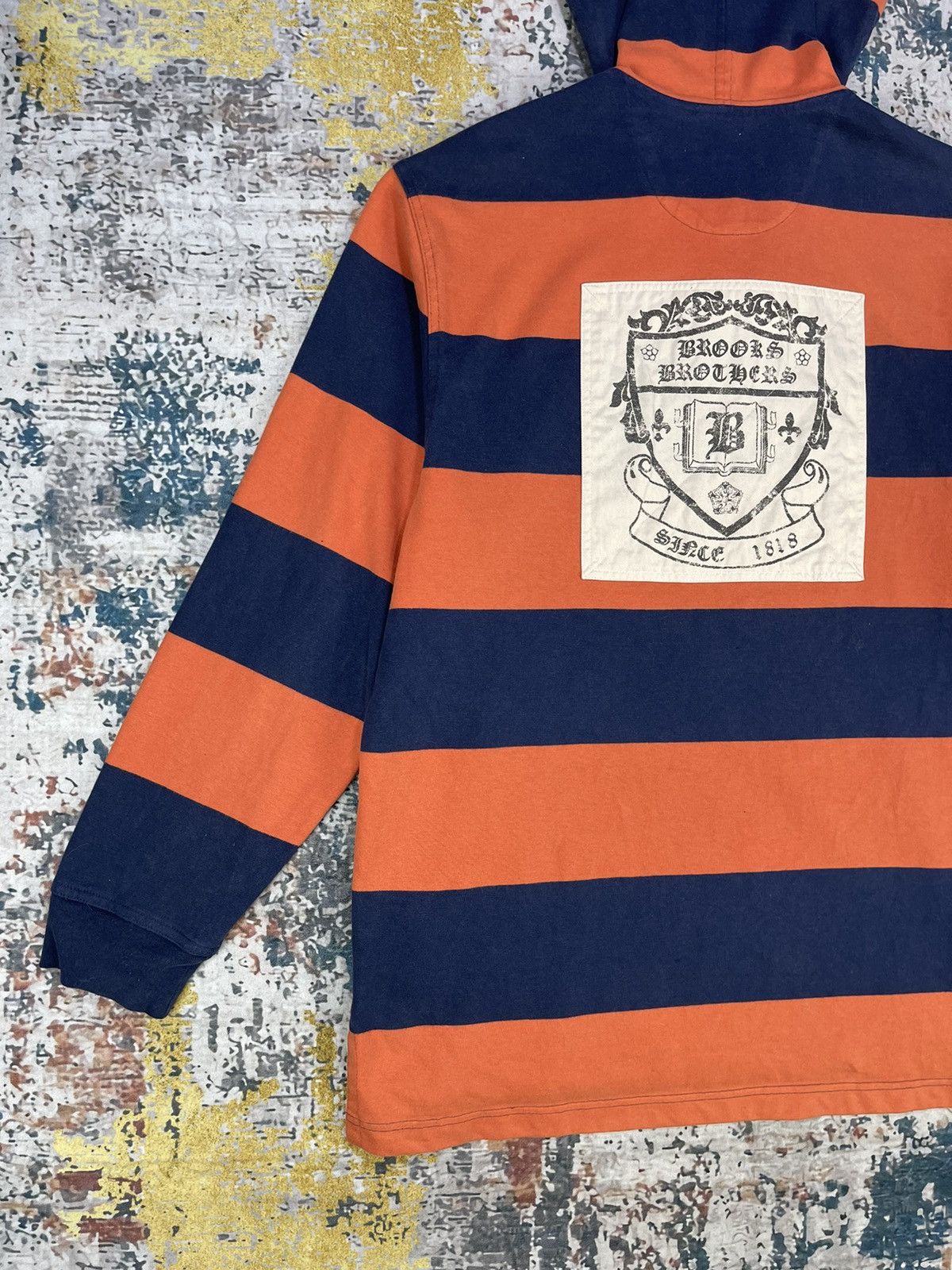 Brooks Brothers Brooks Brothers Stripe Orange Back Hit Hoodie Shirts Size US L / EU 52-54 / 3 - 3 Thumbnail