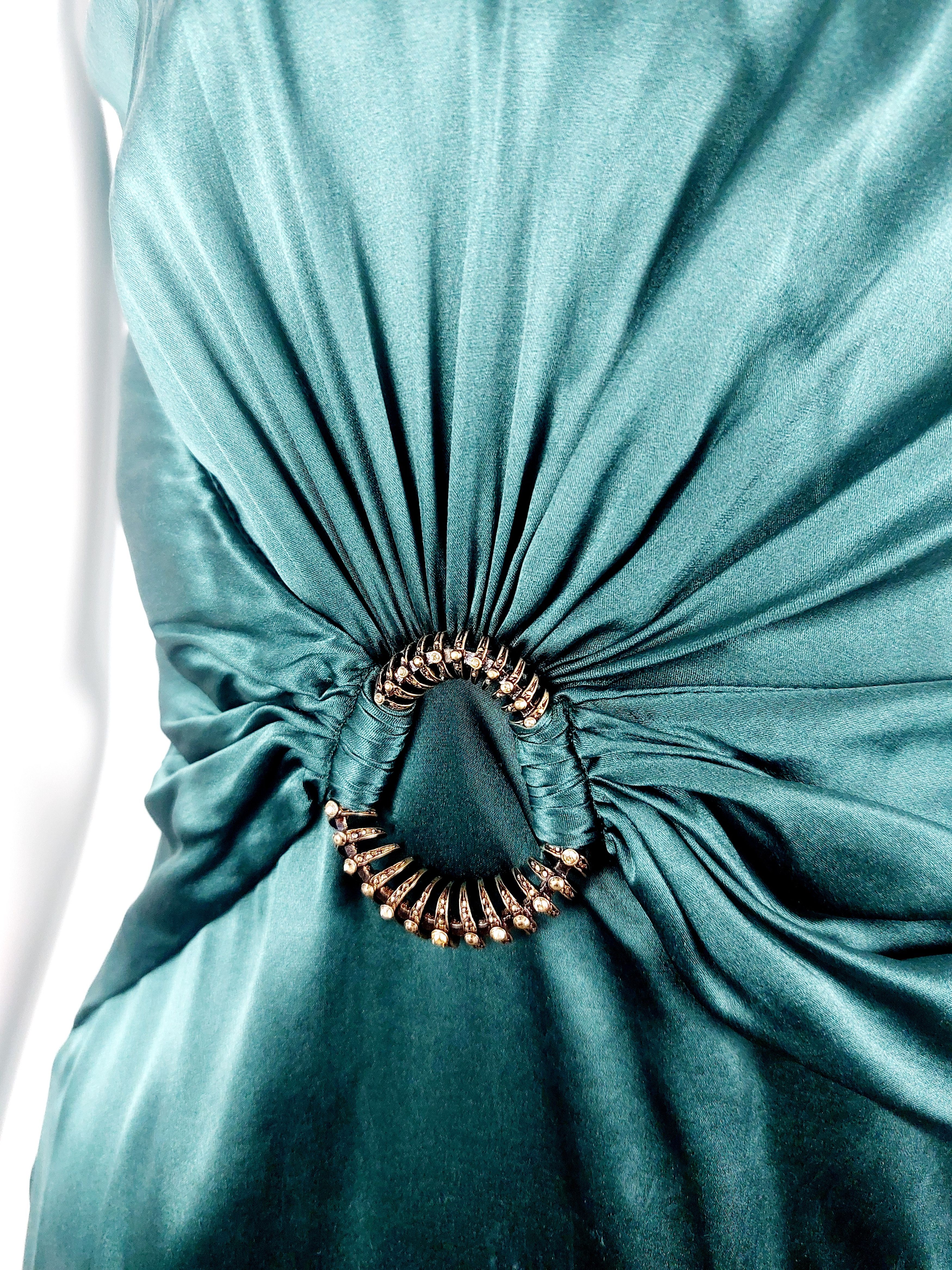 Roberto Cavalli Roberto Cavalli Green silk asymmetrical Brooch Dress Size S / US 4 / IT 40 - 4 Thumbnail
