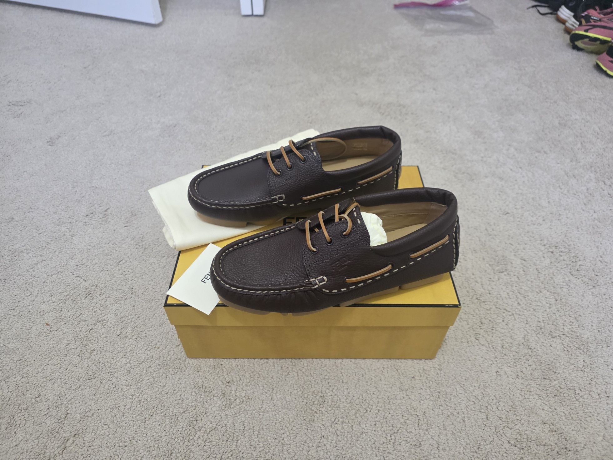 Fendi Fendi Deck Brown Leather Logo Boat Shoes Loafers Size US 9 / EU 42 - 3 Thumbnail