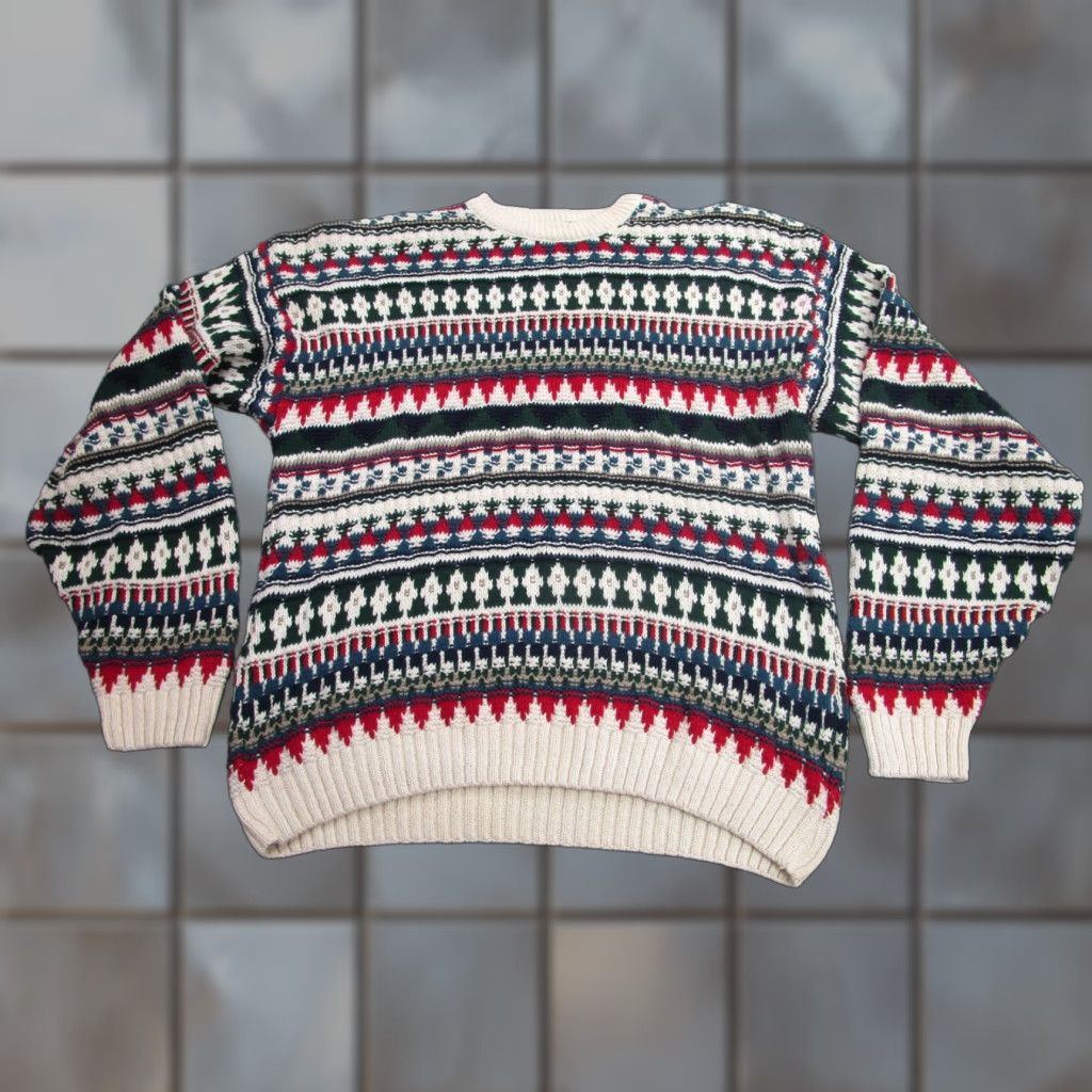 Vintage VINTAGE Old Glory Sweater Mens XL Striped Geometric 90s Grandpa y2k Cosby Fisherman Crew Neck Knits Pullover Knit Cotton Blue Regular Mens Size US XL / EU 56 / 4 - 1 Thumbnail