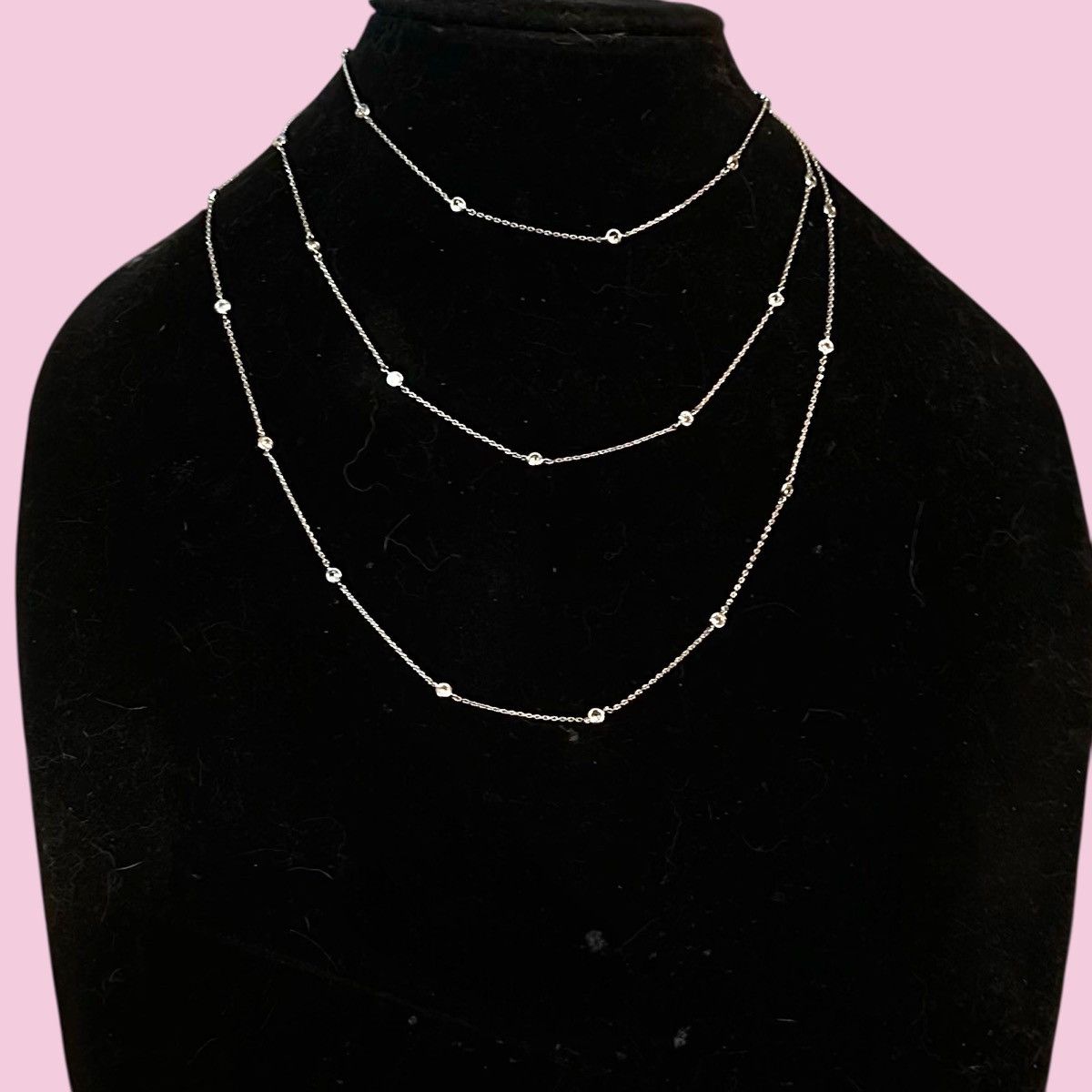 Other Long silver tone station bezeled rhinestone necklace Size ONE SIZE - 2 Thumbnail