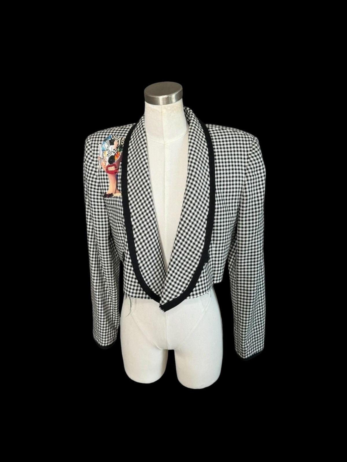 Handmade × Vintage Vintage 1980s up cycled black-and-white cropped blazer. Size M / US 6-8 / IT 42-44 - 5 Thumbnail