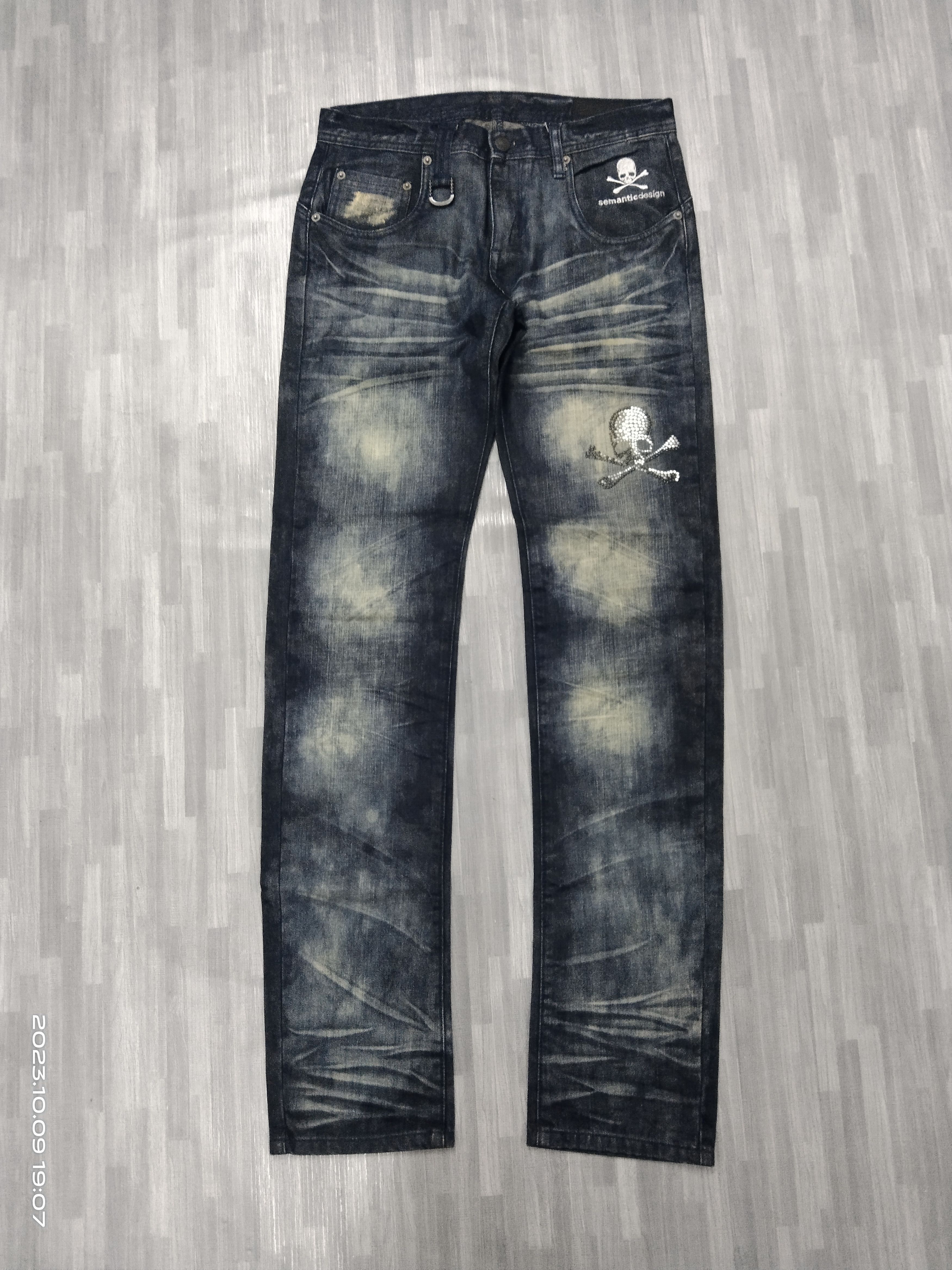 semanticdesign SICK SEMANTIC DESIGN X REON SWAROVSKI SKULL DENIM PANTS Size US 29 - 2 Thumbnail
