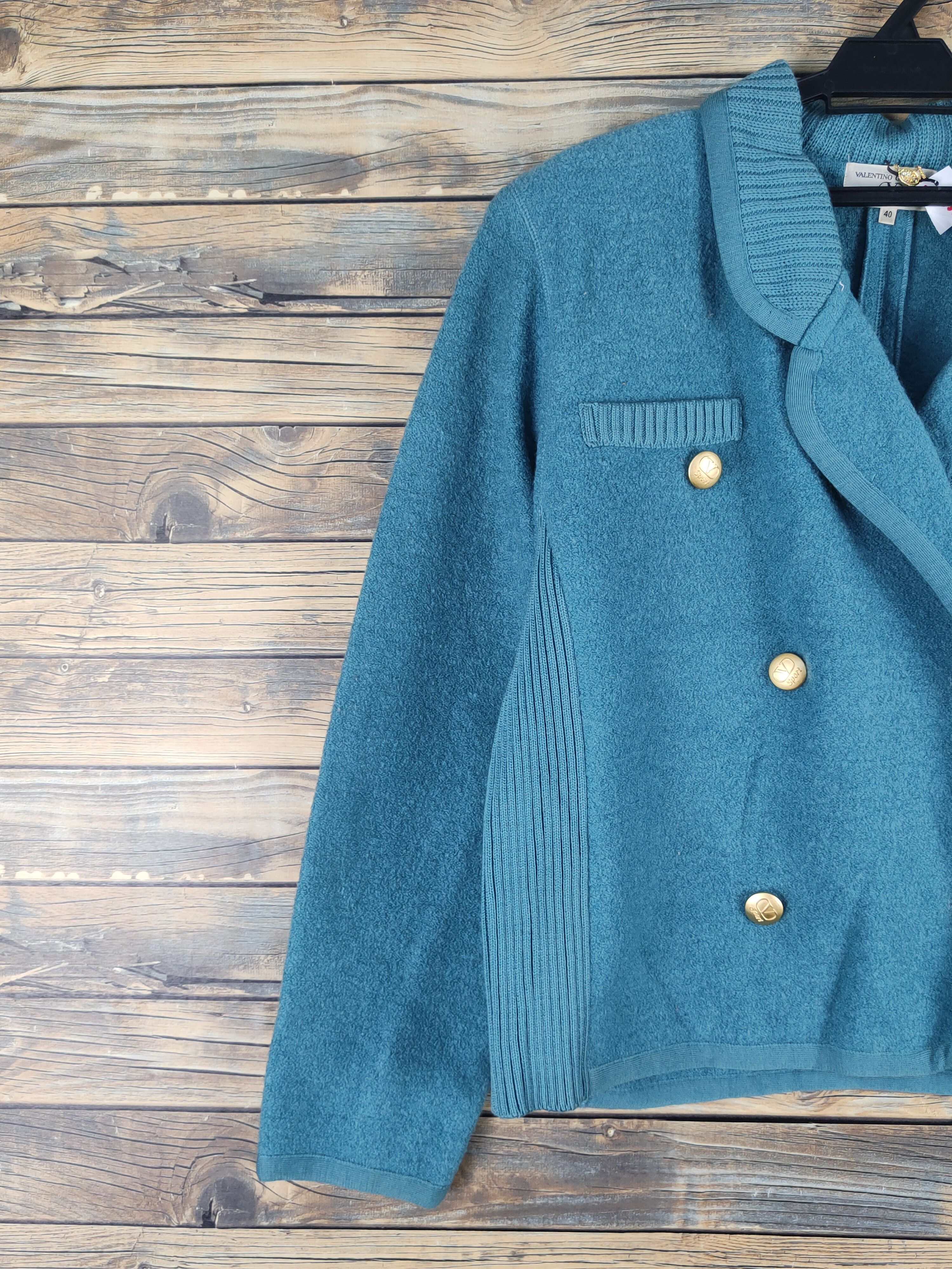 Homespun Knitwear Valentino Garavani Turquoise Knitwear jacket #W1331 Size S / US 4 / IT 40 - 3 Thumbnail