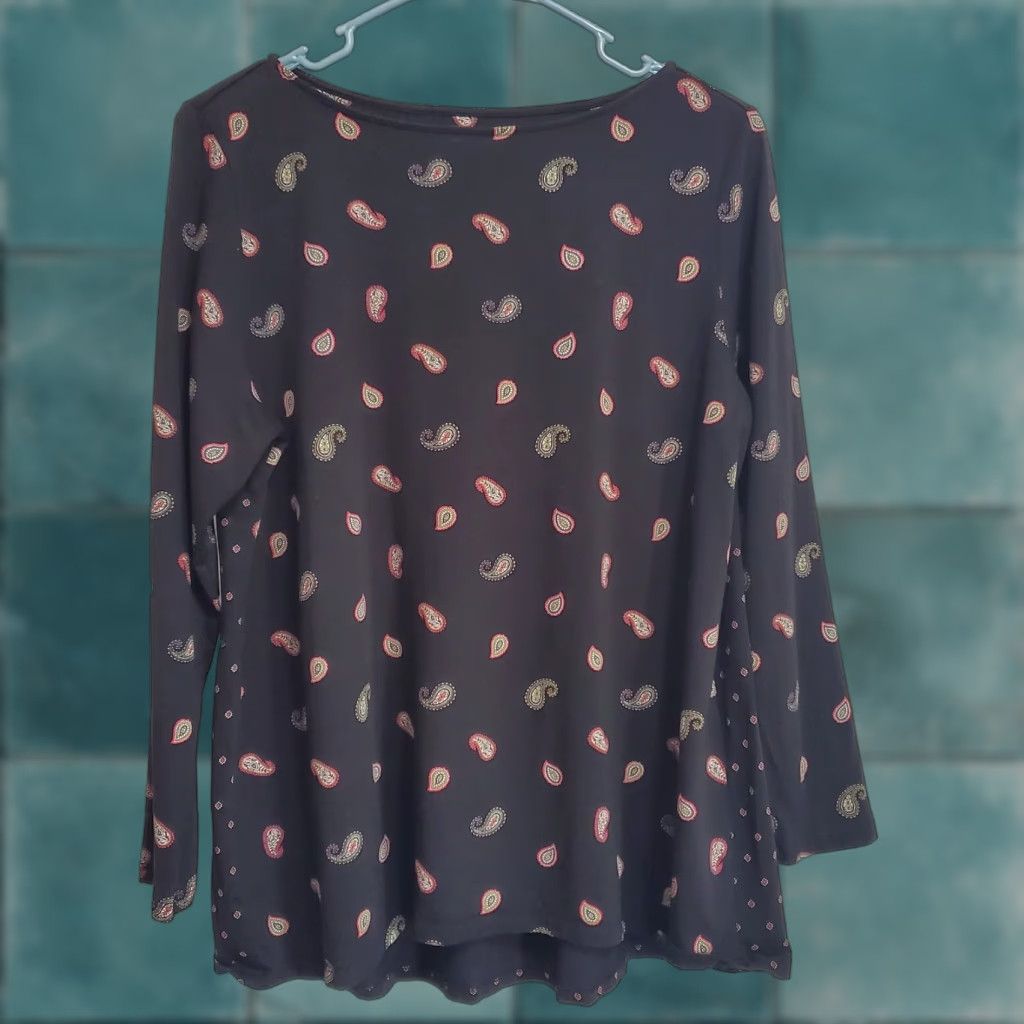 J. Jill J Jill Top Women L Black Paisley Cotton Modal Blend Long Sleeve Tunic Boho Size L / US 10 / IT 46 - 1 Thumbnail
