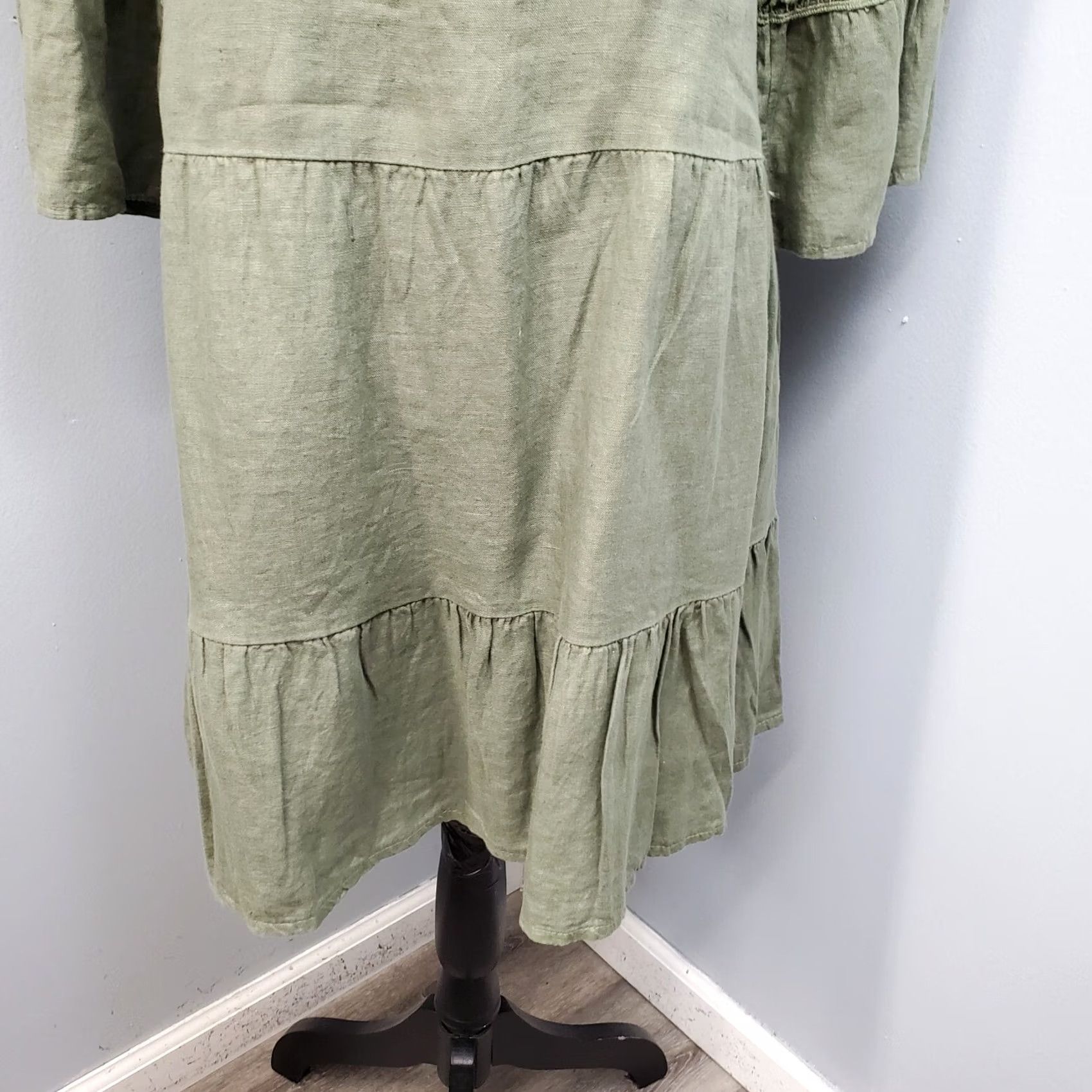 Vintage Terzo Millennio Dress Womens S Green Crochet Lace Trim Tiered Boat Neck Midi Sleeve 3/4 Vintage? No Size S / US 4 / IT 40 - 6 Thumbnail