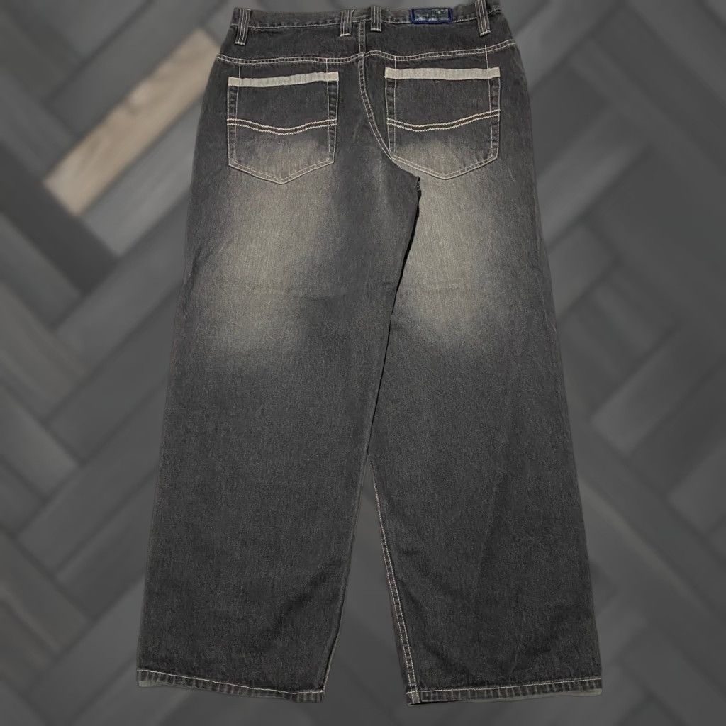 P. Miller Denim Signature Collection Mens Jeans 40x35 Grey Baggy Y2K Wide-Leg Charcoal Wash 5-Pocket Relaxed Regular Denim Cotton Hip Hop Mens