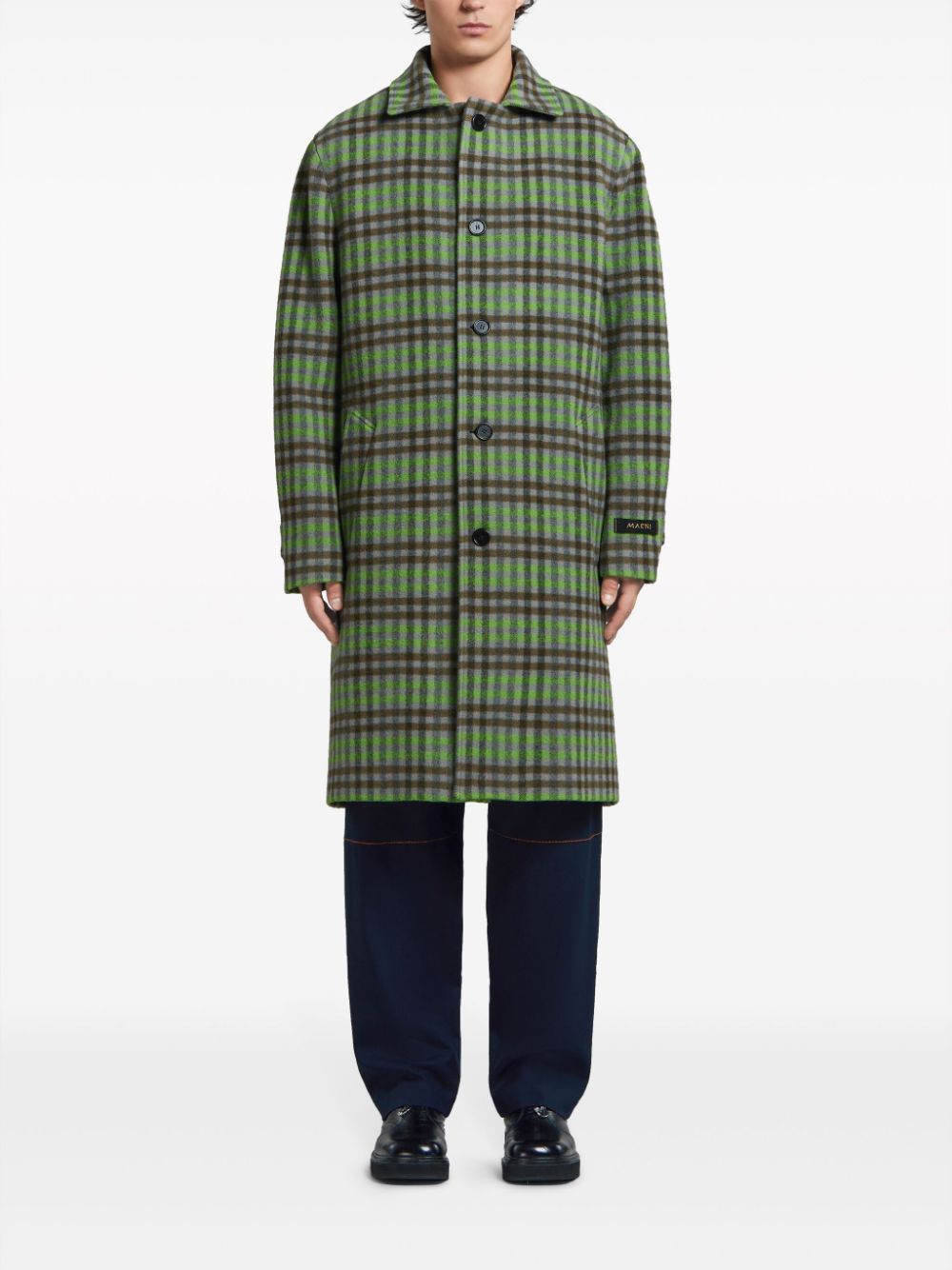 Marni o1w1db11024 Check-Pattern Wool Coat in Multicolor Size US L / EU 52-54 / 3 - 1 Thumbnail