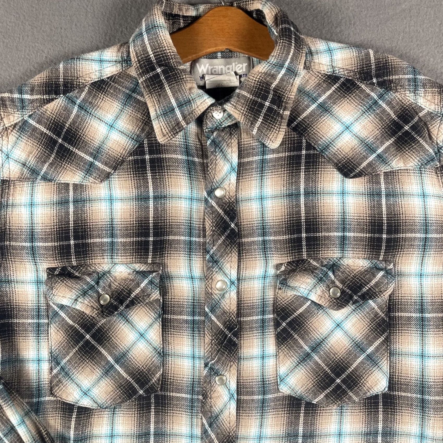 Wrangler Wrangler Wrancher Pearl Snap Western Shirt Mens M Black Plaid Long Sleeve Button-Up Shirt Size US M / EU 48-50 / 2 - 2 Thumbnail