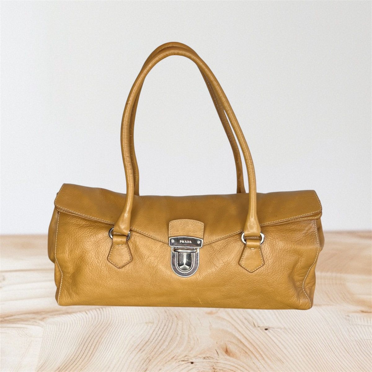 Prada Prada FW 1998 Khaki Patent Leather Asymetrical Bag | Grailed