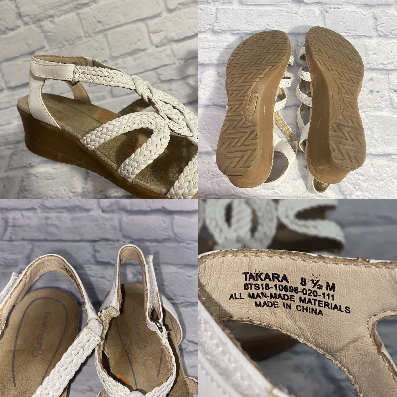 Vintage BareTraps Takara White Tan Braided T-Strap Wedge Sandals 8.5 M Buckle Heel Strap Platforms & Wedges Womens Sandal Size US 6 / IT 36 - 8 Thumbnail