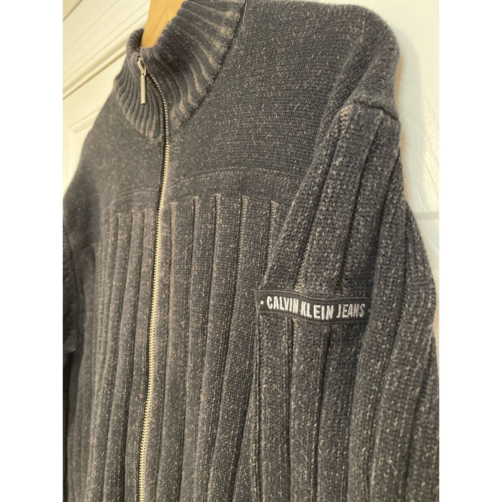 Calvin Klein Calvin Klein Jeans Zip Front Cotton Grey Knit Sweater L Size US L / EU 52-54 / 3 - 3 Thumbnail