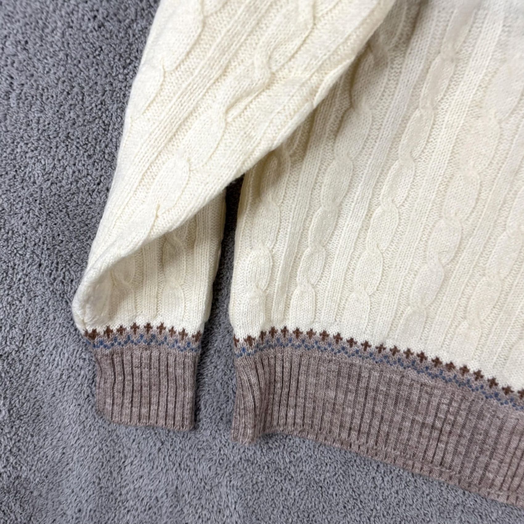 Vintage VINTAGE Thane Sweater Womens Large Brown Cream Fair Isle Cable Knit V-Neck Size L / US 10 / IT 46 - 2 Thumbnail