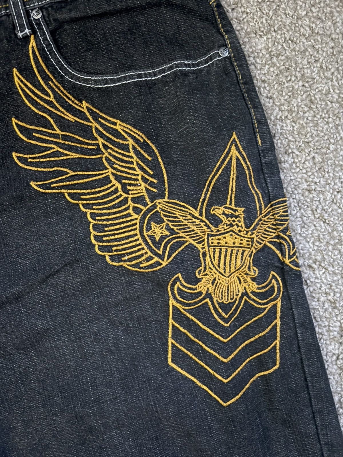 Other × Vintage UExtreme black and yellow embroidered jeans Size US 40 / EU 56 - 5 Thumbnail