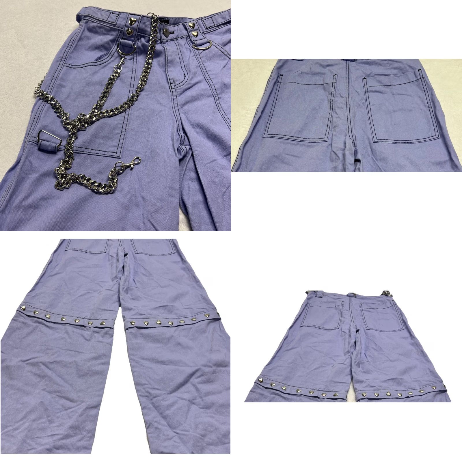 Vintage VINTAGE Widow Lavender Studded Wide Leg Pants Goth Y2K Rave Chain Size XS Size 26" / US 2 / IT 38 - 8 Thumbnail