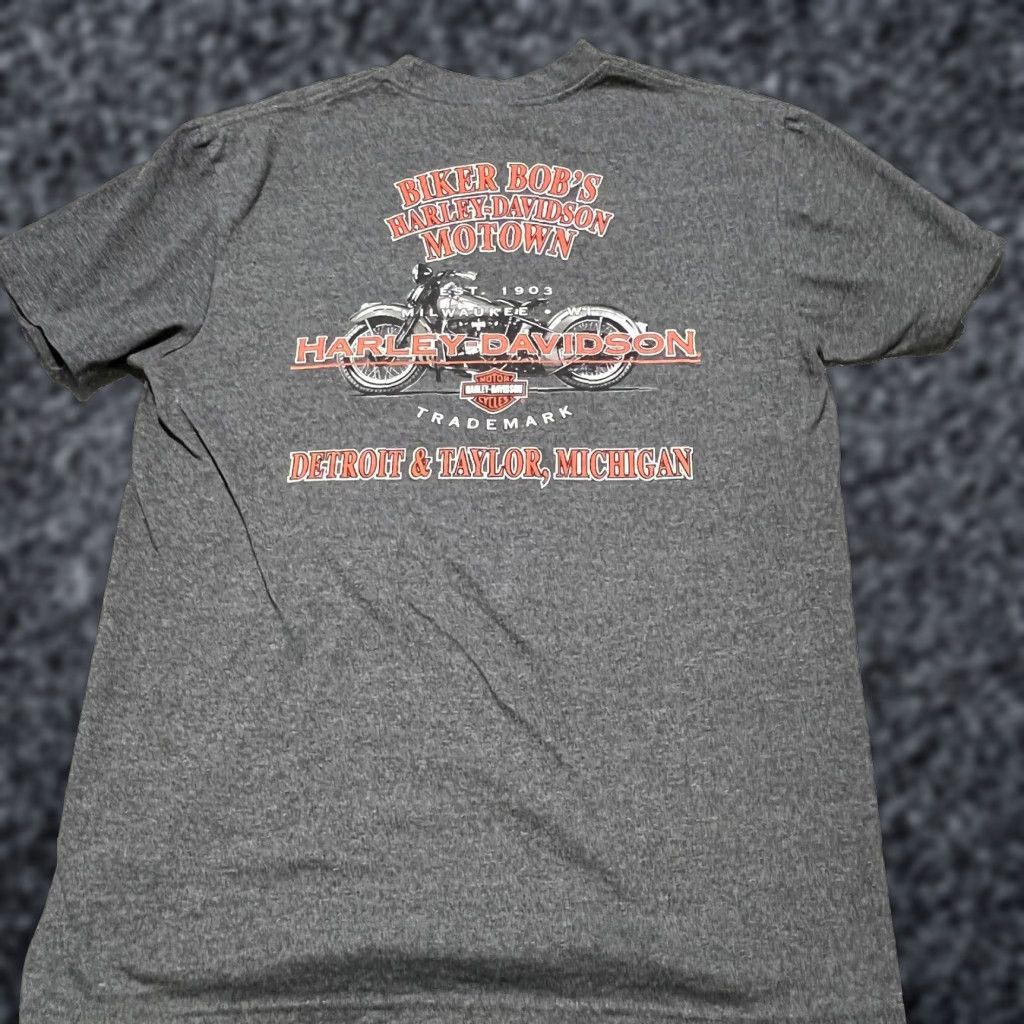 VINTAGE Harley-Davidson Graphic T-Shirt Mens Small Gray 1990s Detroit Biker Cotton Short Sleeve