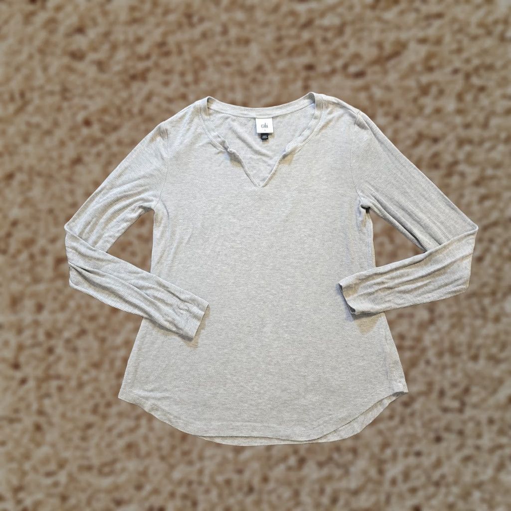 Vintage Cabi Top Womens Size Small Gray Ribbed Knit Long Sleeve V-Neck Casual Capsule Shirt Women Regular"} Size S / US 4 / IT 40 - 1 Thumbnail