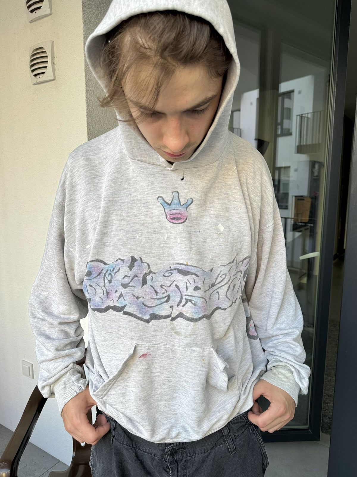 Jerzees Vintage thrashed hoodie Jerzees 575 rap JNCO style Size US XL / EU 56 / 4 - 5 Thumbnail