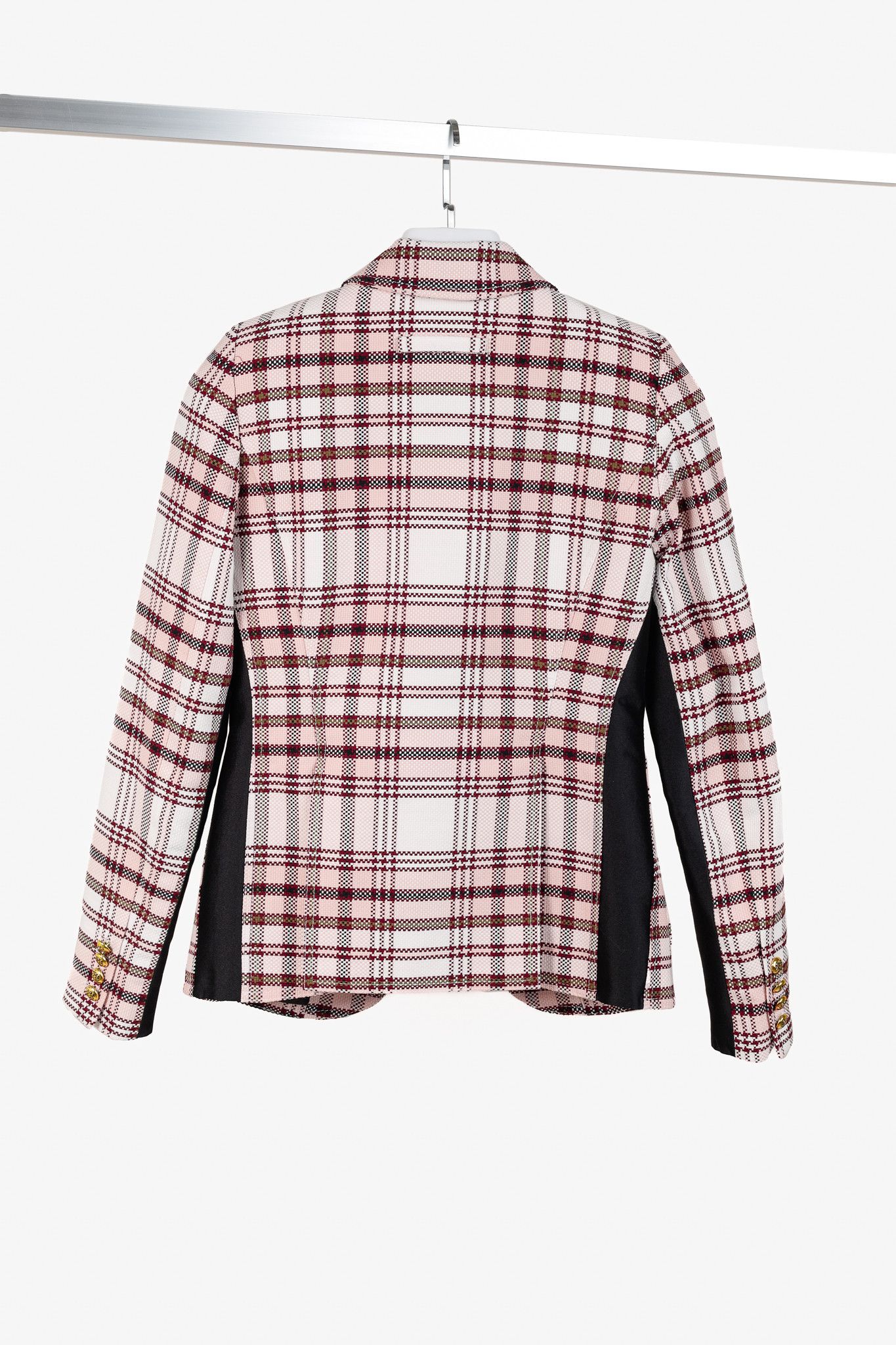 SMYTHE Smythe Blush & Black Plaid Tuxedo Stripe Cotton Blazer Size S / US 4 / IT 40 - 2 Thumbnail
