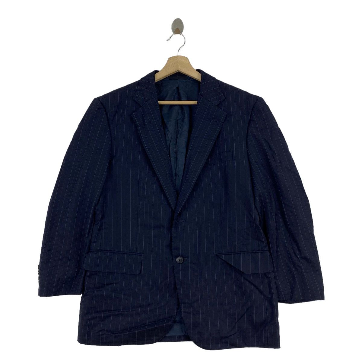 Burberry Vintage BURBERRYS LONDON Hickory Stripes Navy Blazer Coat Size US L / EU 52-54 / 3 - 1 Thumbnail