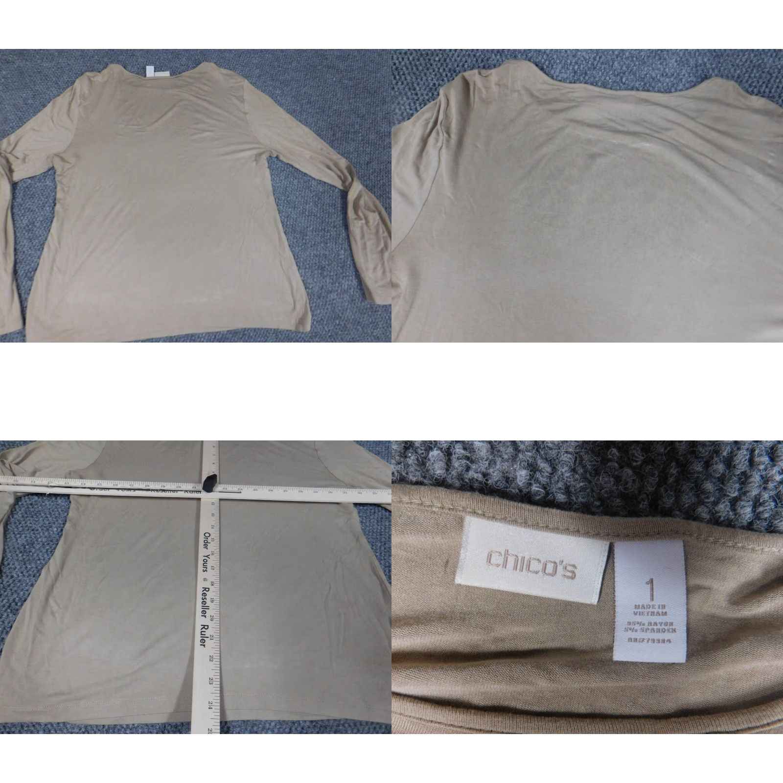 Vintage Chicos Blouse Shirt Womens 1 Beige Rayon Spandex Crew Neck Long Sleeve Stretch Casual Button Size XS / US 0-2 / IT 36-38 - 8 Thumbnail