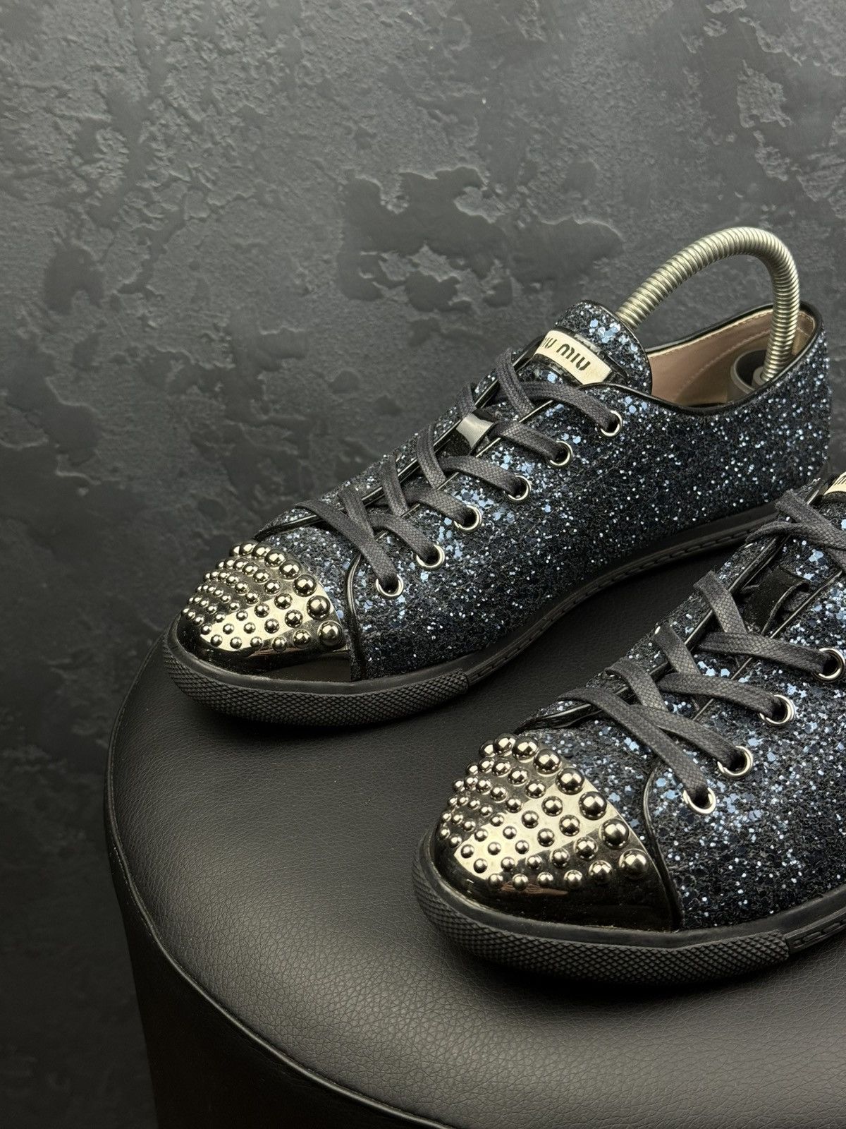 Miu Miu Miu Miu Glitter Dark Blue Studded Blue Trainer Sneakers Size US 10 / IT 40 - 3 Thumbnail