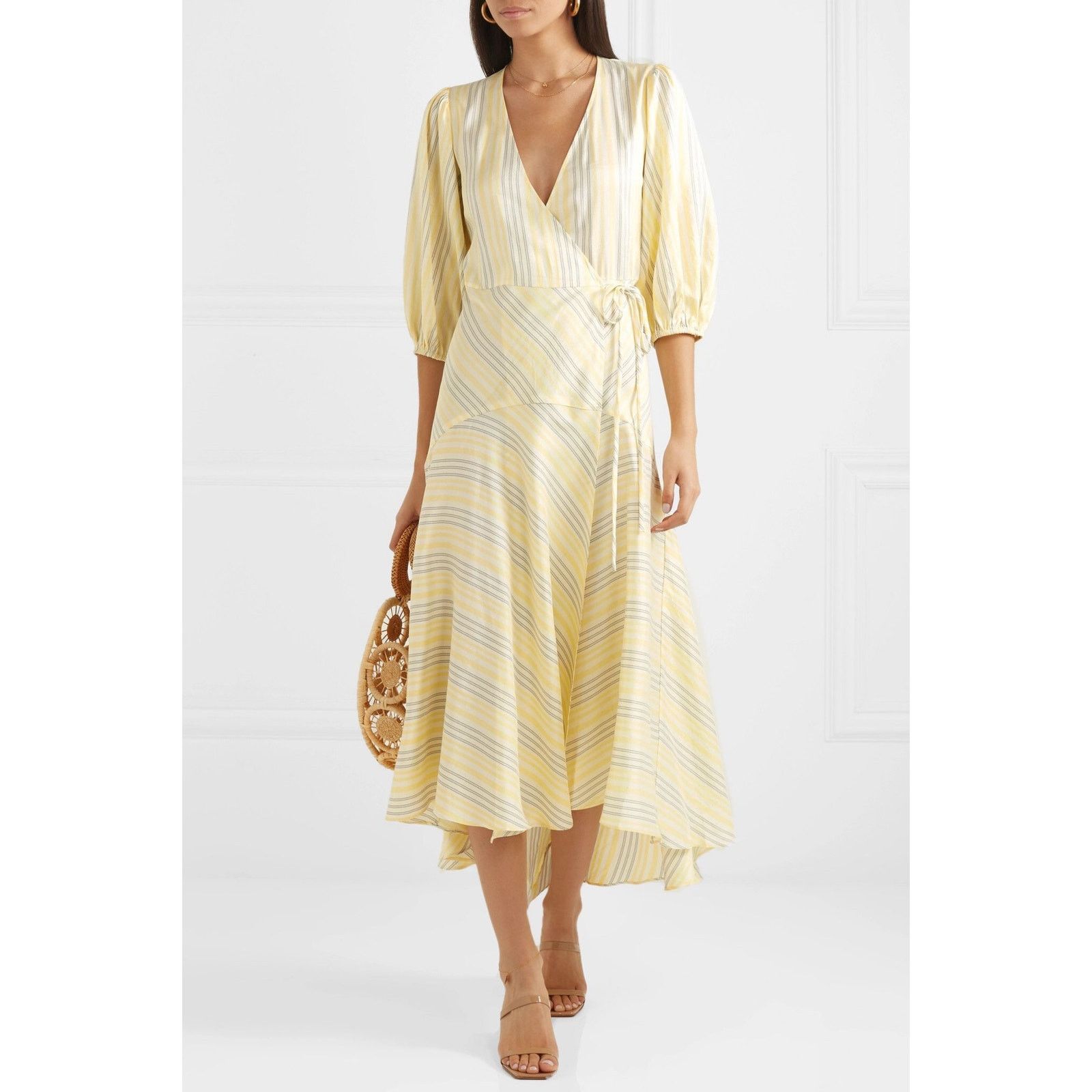 Ganni Ganni Bergamot silk wrap dress yellow stripe size 38 / US 6 Size M / US 6-8 / IT 42-44 - 7 Thumbnail