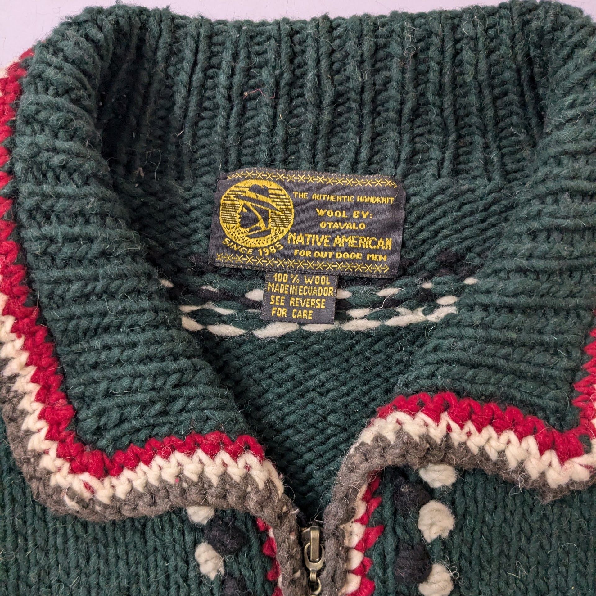 Vintage Heavy 100% wool Otavalo native american hand knitted Size US XL / EU 56 / 4 - 7 Thumbnail