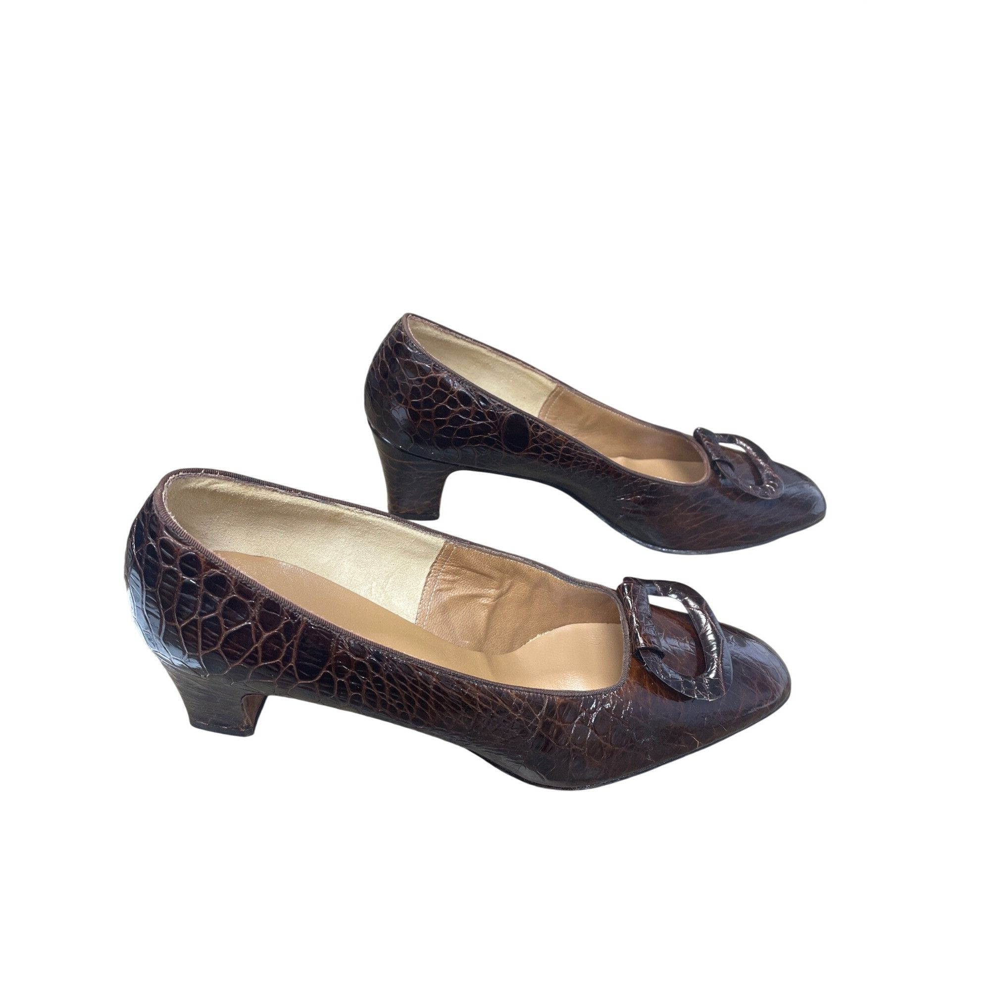 Vintage O'Connor Goldberg Womans VTG Brown Alligator Leather Heels S Size US 7 / IT 37 - 3 Thumbnail