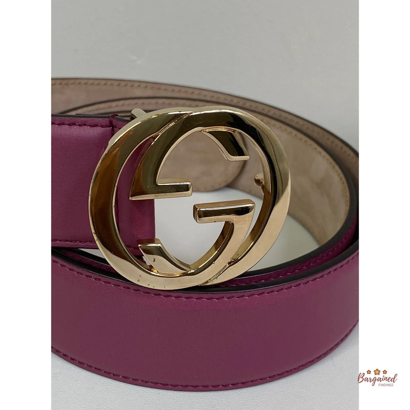 Gucci Gucci Pink Calfskin Leather Gold Interlocking G Buckle Belt Size 30 - 8 Thumbnail
