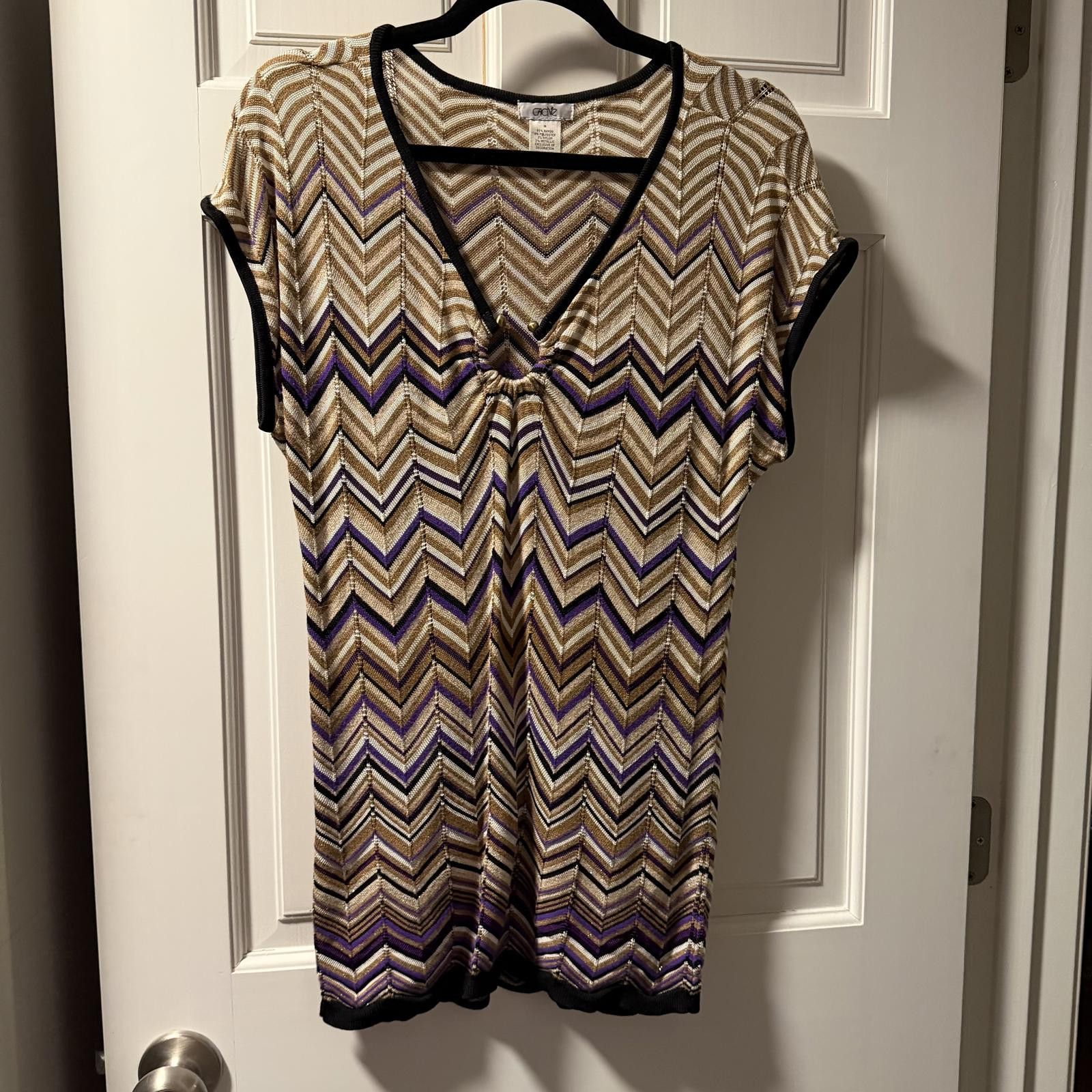 Other Cache Women's Medium Chevron Pattern Knit Top with Metallic Size M / US 6-8 / IT 42-44 - 2 Thumbnail