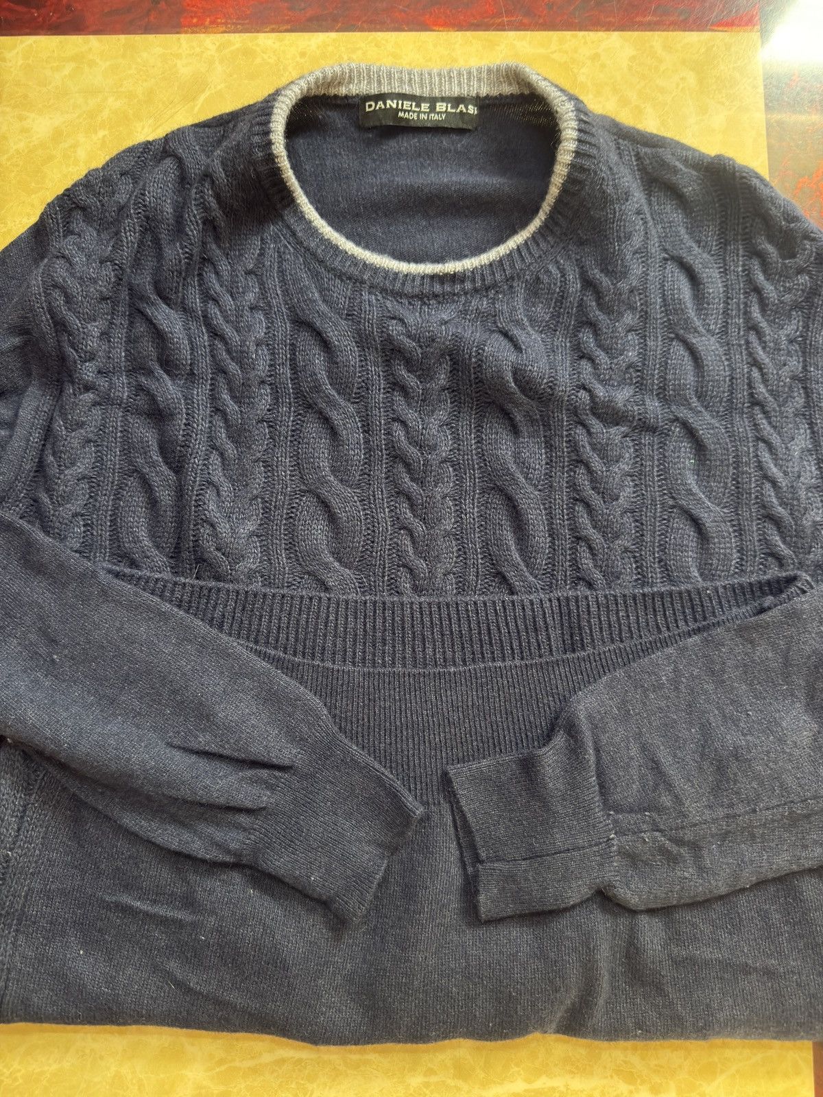 Daniele Blasi Daniele Blasi Italy Navy Blue Luxury Cashmere Cable Knit Size US M / EU 48-50 / 2 - 9 Thumbnail