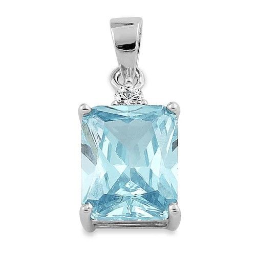 Sterling Silver Sterling Silver Rectangular Aquamarine CZ Pendant Size ONE SIZE - 2 Thumbnail