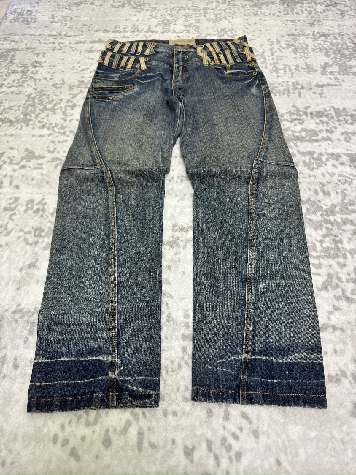 Le Grande Bleu (L.G.B.) Vintage Camel Active Double Waist Muddy Acid Wash Jeans Size US 32 / EU 48 - 1 Thumbnail