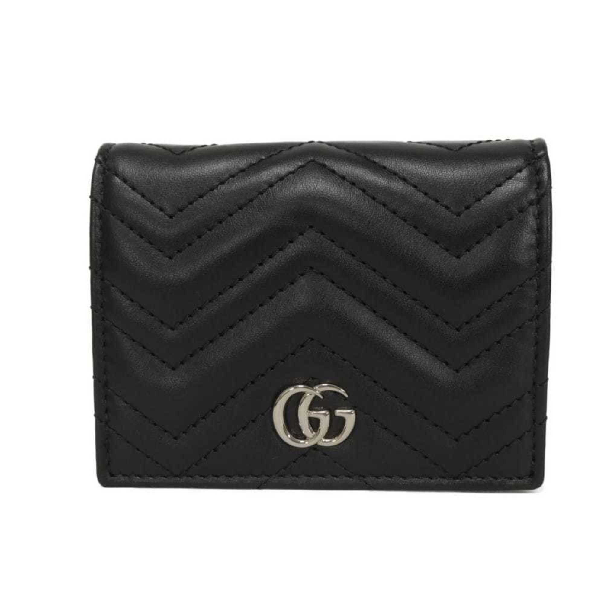 Gucci Double G Mini Wallet with Chevron Quilted Stitching and GG Marmont Design Black 466492 AAET8 1000 Men's Women's Bill Compartment